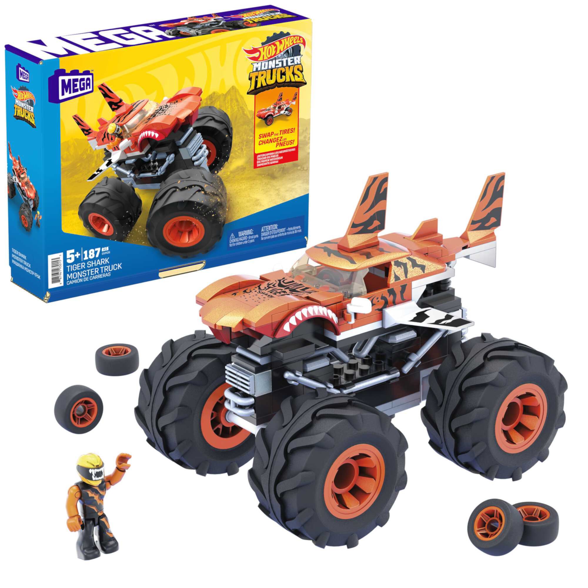 Конструктор Monster Truck Tiger Shark, 187 деталей, с фигуркой водителя Mega Construx