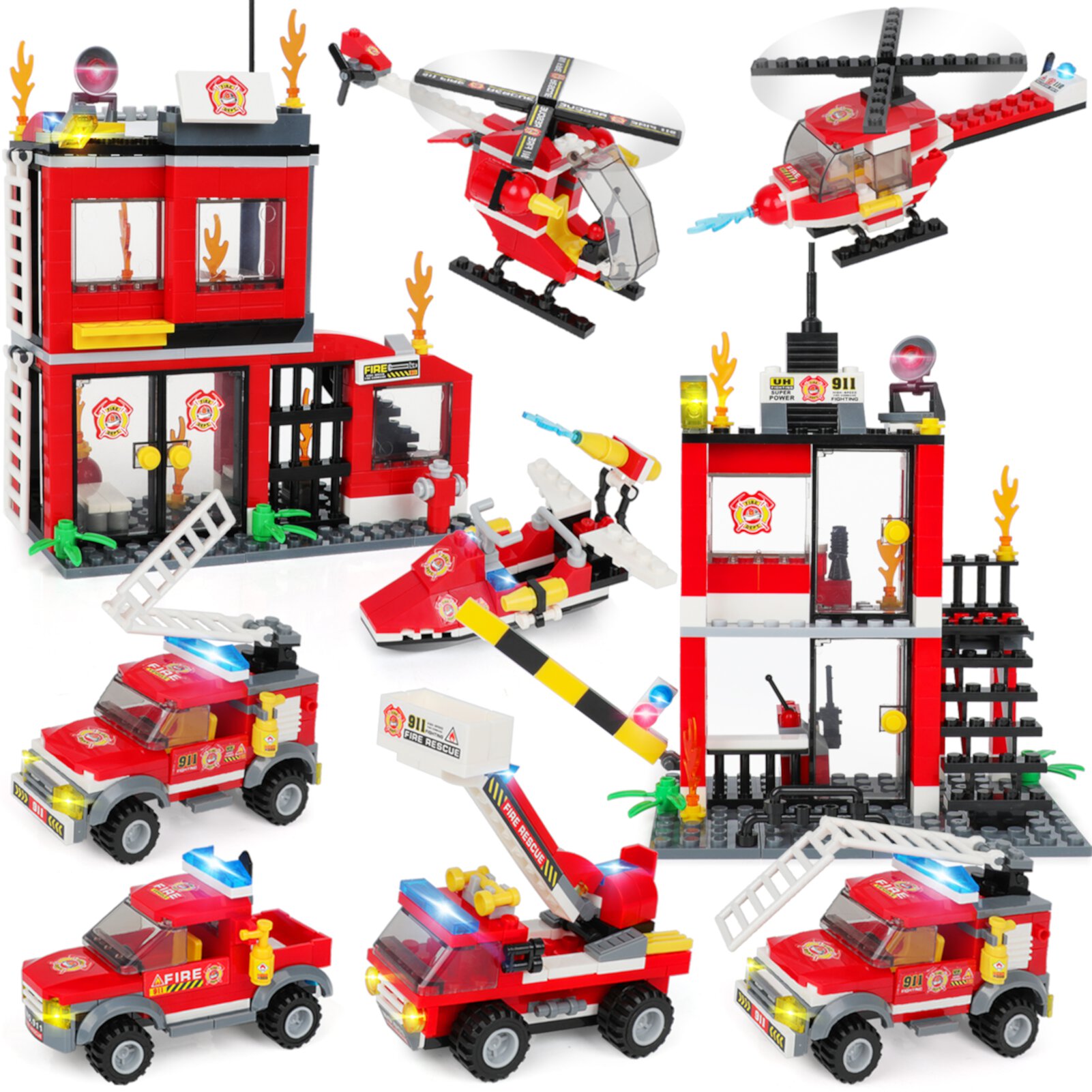 Exercise N Play City Fire Station Building Set, Firefighter Roleplay Toy Gift for Boys Girls 6-12 (899 Pieces) EXERCISE N PLAY