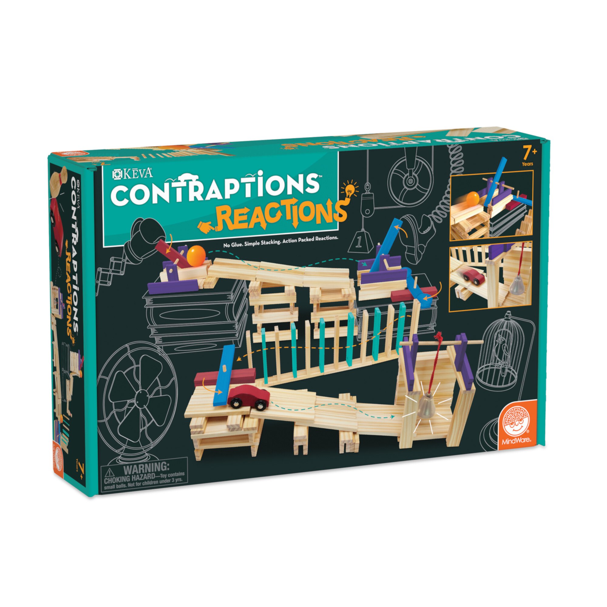 MindWare KEVA Contraptions Reactions Planks Building Toy, 178 KEVA Building Planks (191 Piece Set), Free-Form Wood Building Set for Kids to Create Their Own Ball Maze MindWare