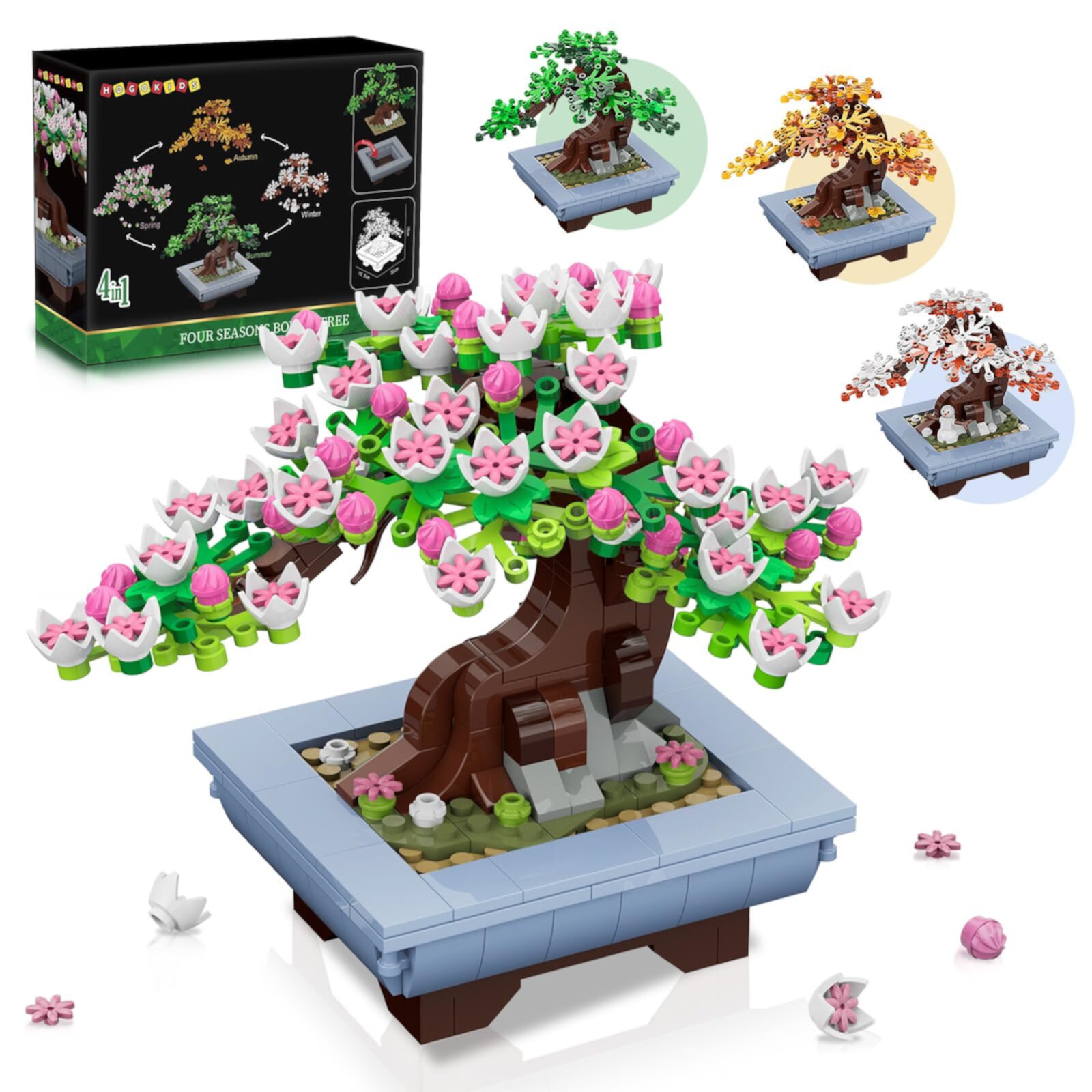 HogoKids Cherry Blossom Flowers Building Set, 584-Piece Sakura Bonsai Tree Toy for Adults, Teens, and Kids 6+ HogoKids