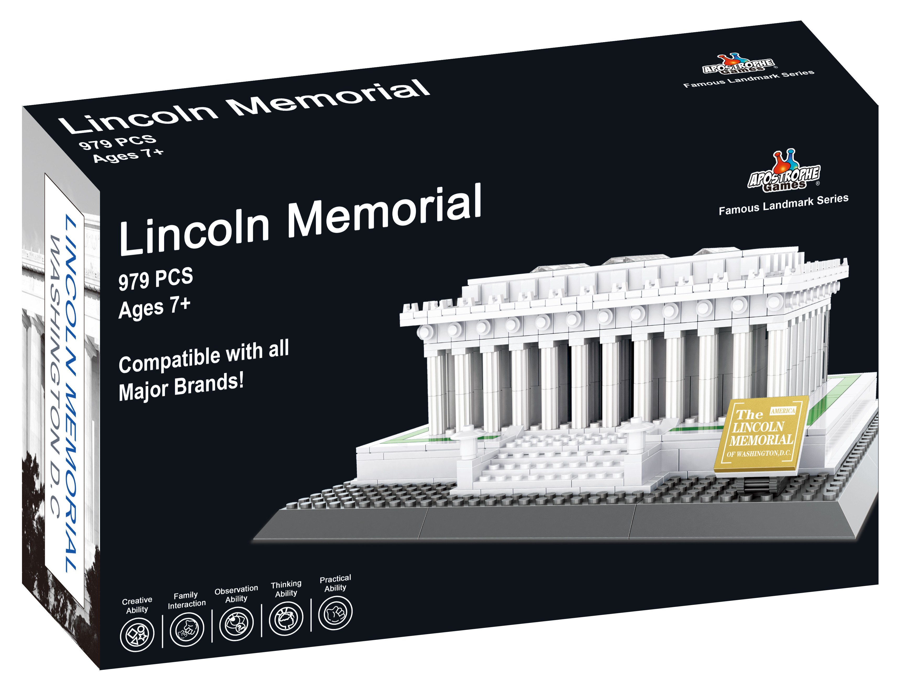 Lincoln Memorial Building Block Set (979 Pieces) Washington D.C. Lincoln Memorial Famous Landmark Series Model for Kids and Adults Apostrophe Games