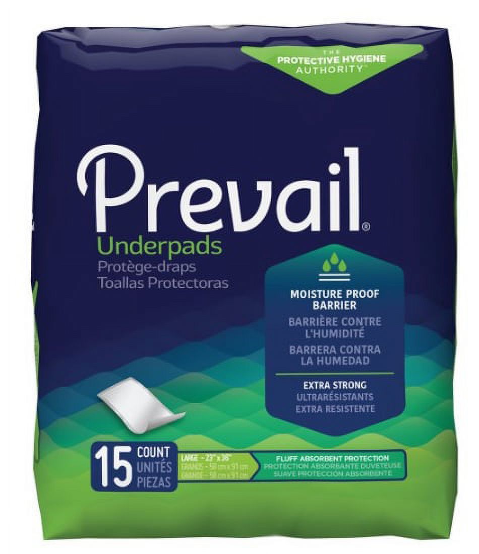 First Quality Underpad Prevail 23 X 36 Inch Disposable Fluff Light Absorbency Pack of 15 Prevail