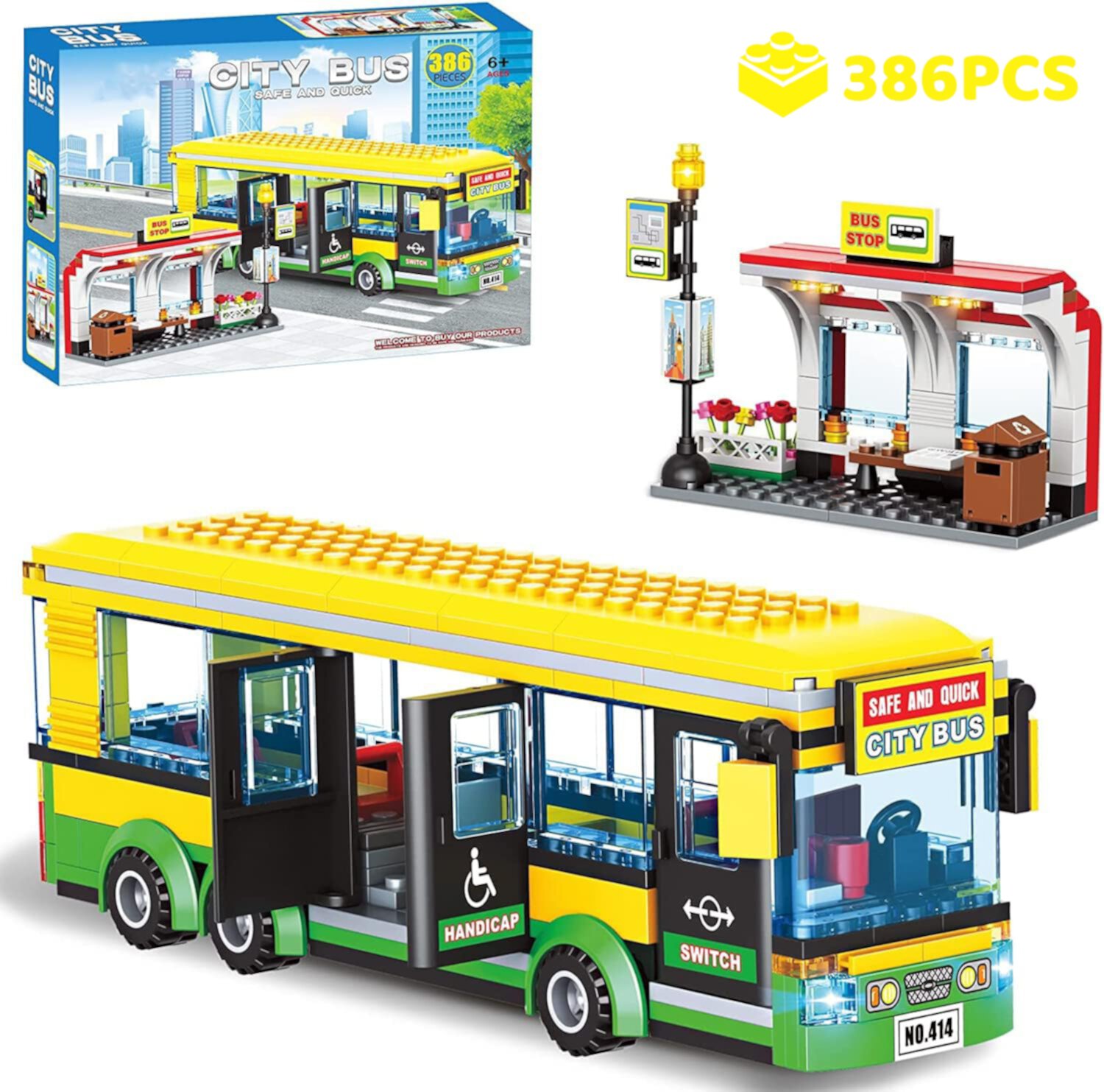 City Town Center Bus Station Building Kit, Bus Station Building Blocks Toy for Kids, with Bus & Bus Station, Best Learning Roleplay Block Play Toys Gift for Boys Girls Aged 6-12 (386Pcs) EXERCISE N PLAY