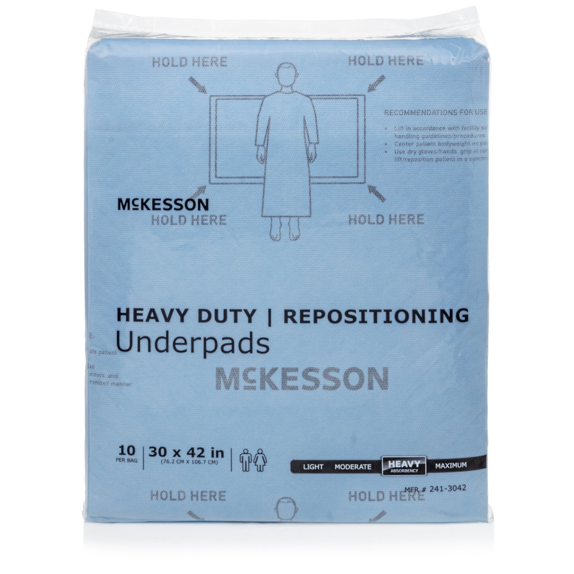 McKesson Disposable Underpad Heavy Absorbency Super Absorbent Polymer 30 X 42 Inch 241-3042 10 pads Mckesson