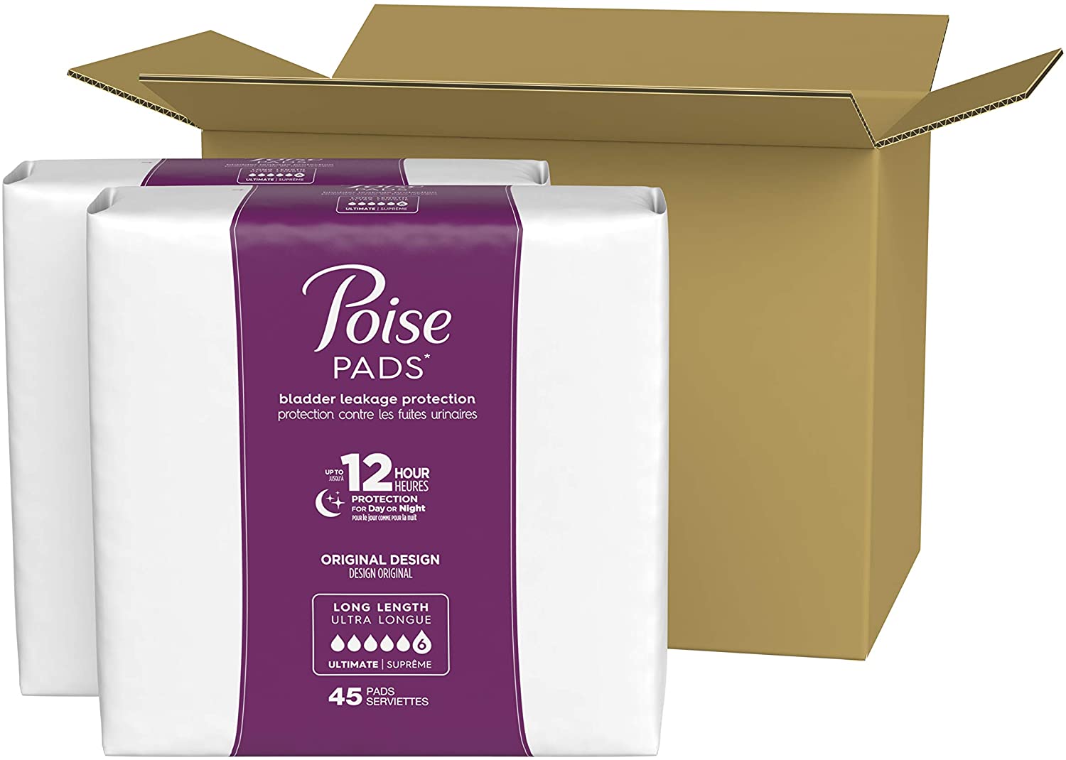 Poise Ultimate Absorbency Pads ContourFIT Long Length Count=108 Poise