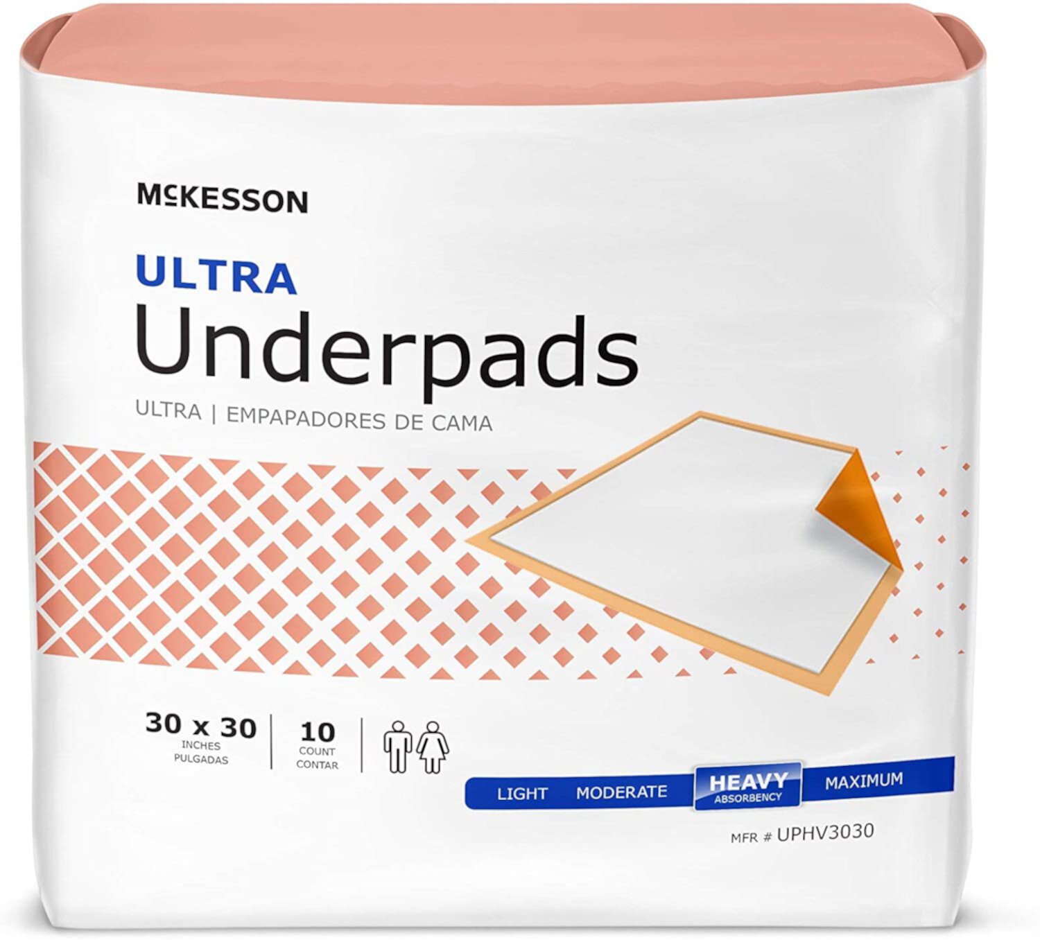 McKesson Ultra Underpad UPHV3030 30 X 30 Inch, Pack of 10, Peach Mckesson