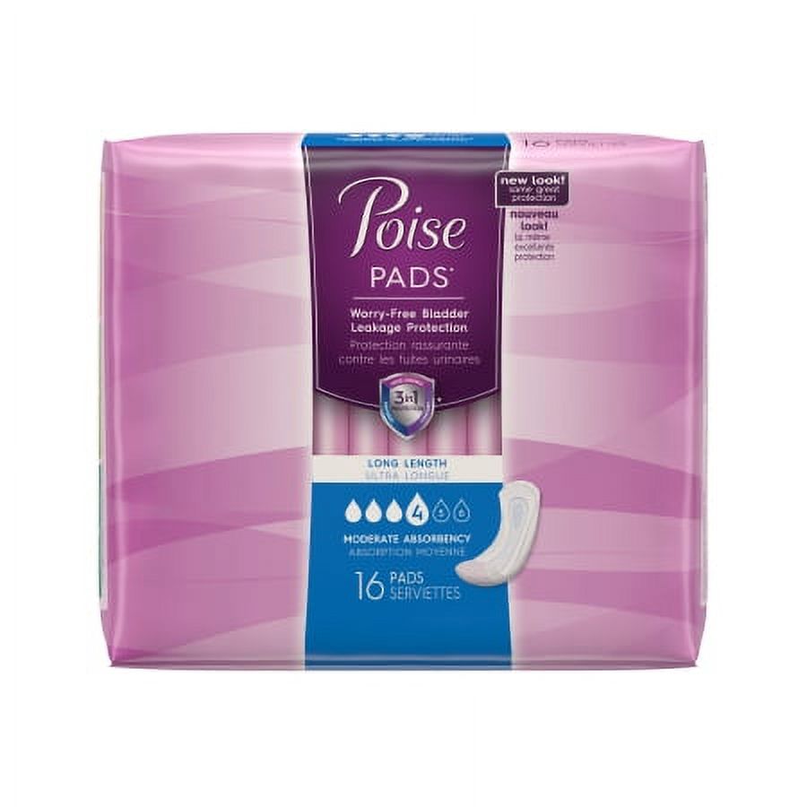 Poise Bladder Control Pad Moderate Absorbency, Polymer, Female, Disposable, 12.4 Inch Length, Pack of 16 Poise