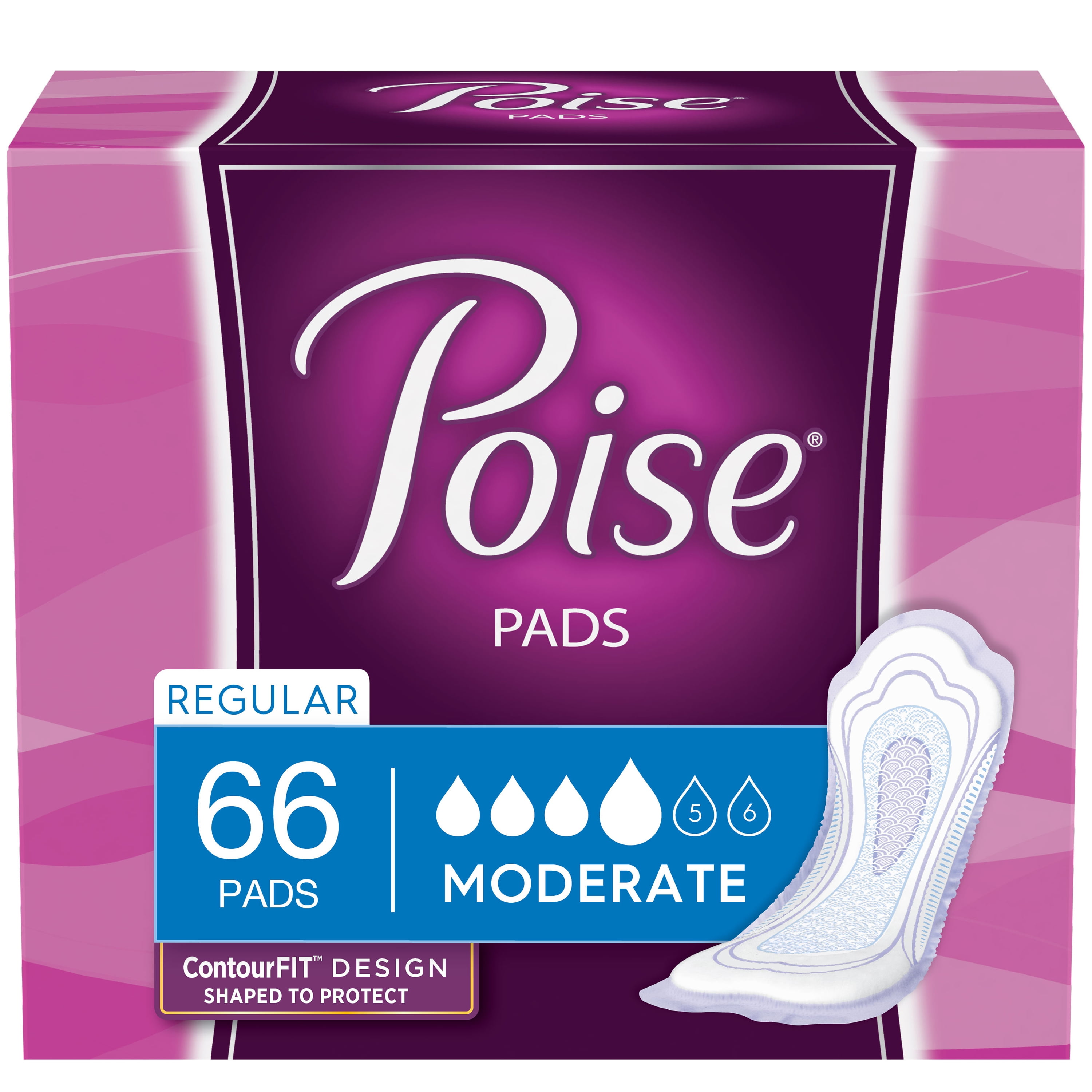 Прокладки для женщин от недержания Moderate Absorbency 66 шт, защита от запаха Poise