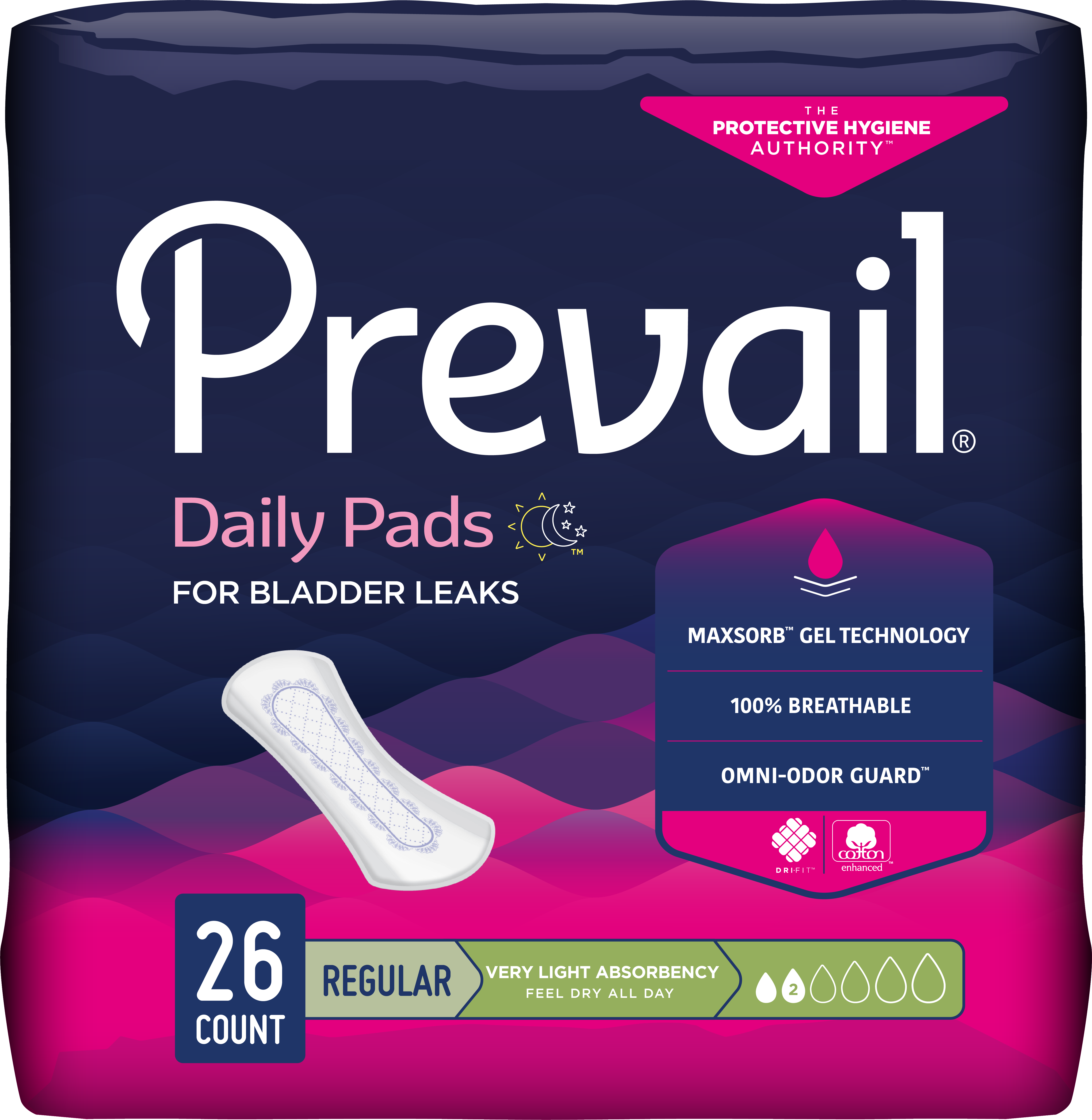 Prevail Very Light Bladder Control Pads, Regular Length, Unscented, 26 Count, 4 Pack Prevail