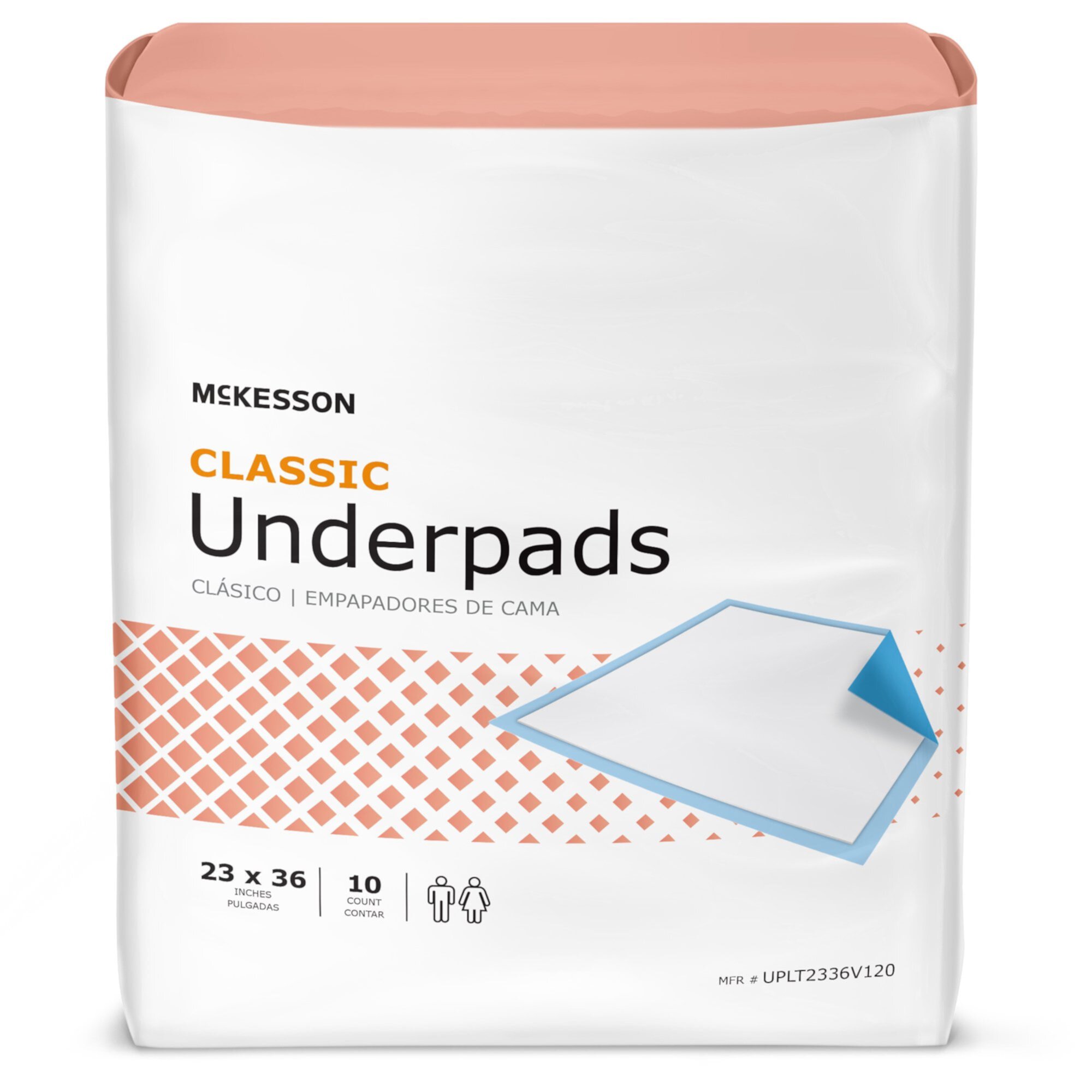 McKesson Classic Underpads, Incontinence Bed Pads, Light Absorbency, 23 in x 36 in, 10 Ct Mckesson