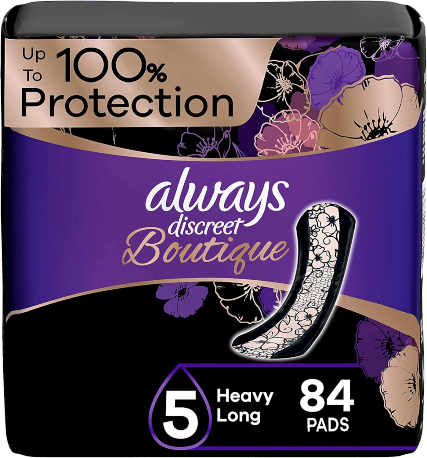 Always Discreet Boutique, Incontinence & Postpartum Pads For Women, Size 5, Heavy Absorbency, Regular Length, 28 Count x 3 Packs (84 Count total) Always Discreet