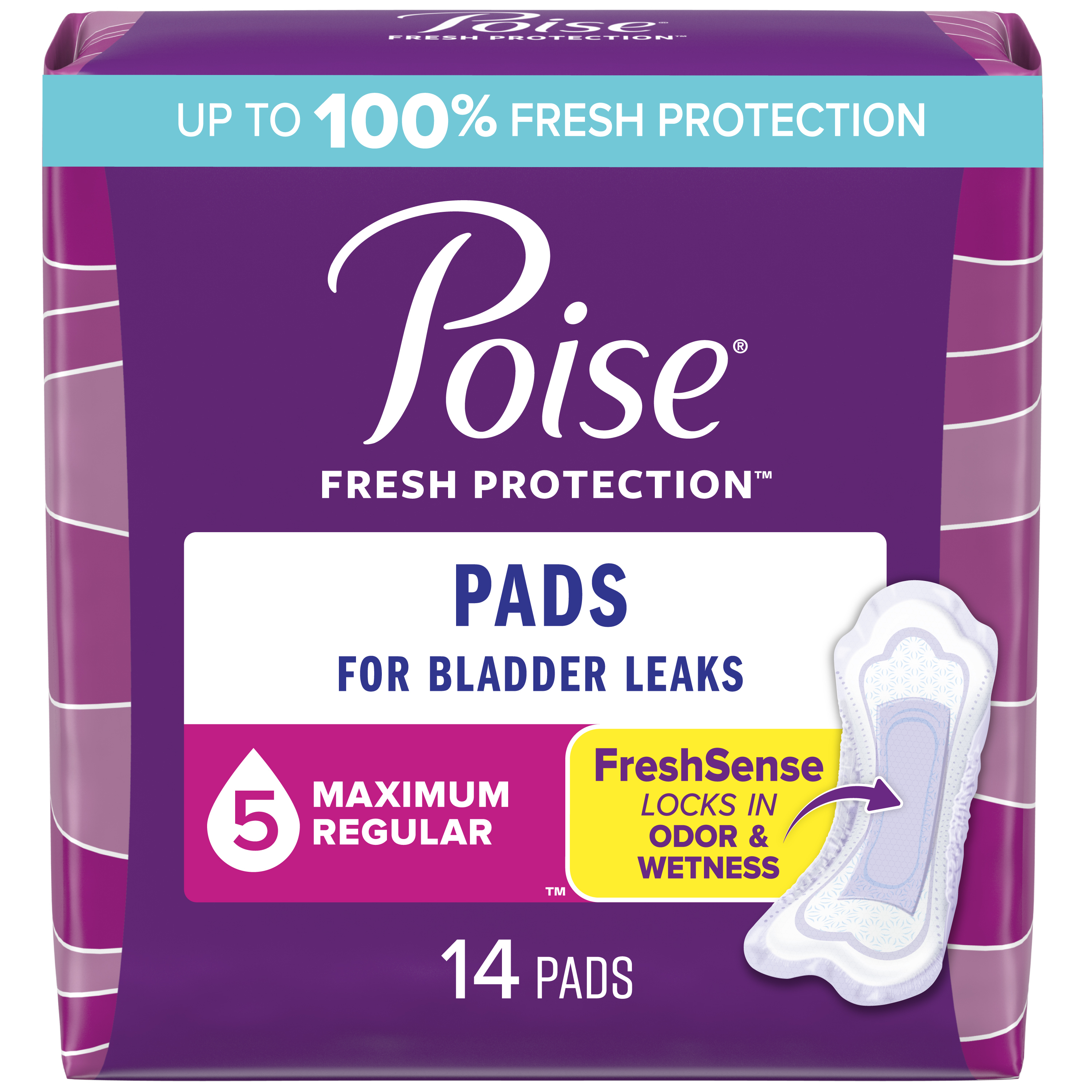 Poise Incontinence Pads, Maximum Absorbency, Regular, 14 Count Poise