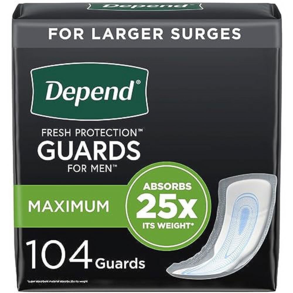 Depend Incontinence Guards/Incontinence Pads for Men/Bladder Control Pads, Maximum Absorbency, 104 Count (2 Packs of 52), Packaging May Vary Depend