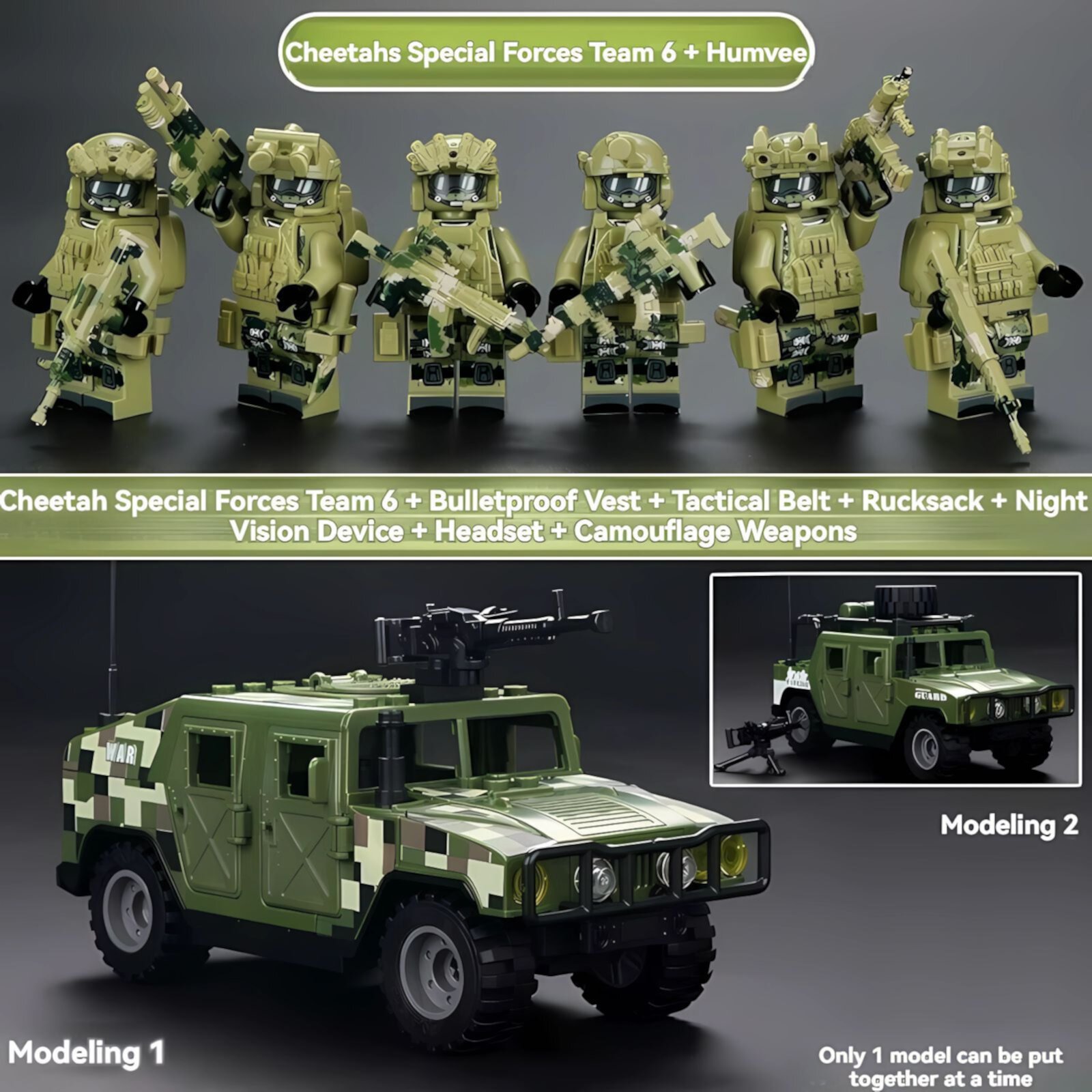 NWJ Military Building Block Set - Desert Special Forces Ghost Soldier with Jeep, Creative Assembly Toy for Kids NWJ