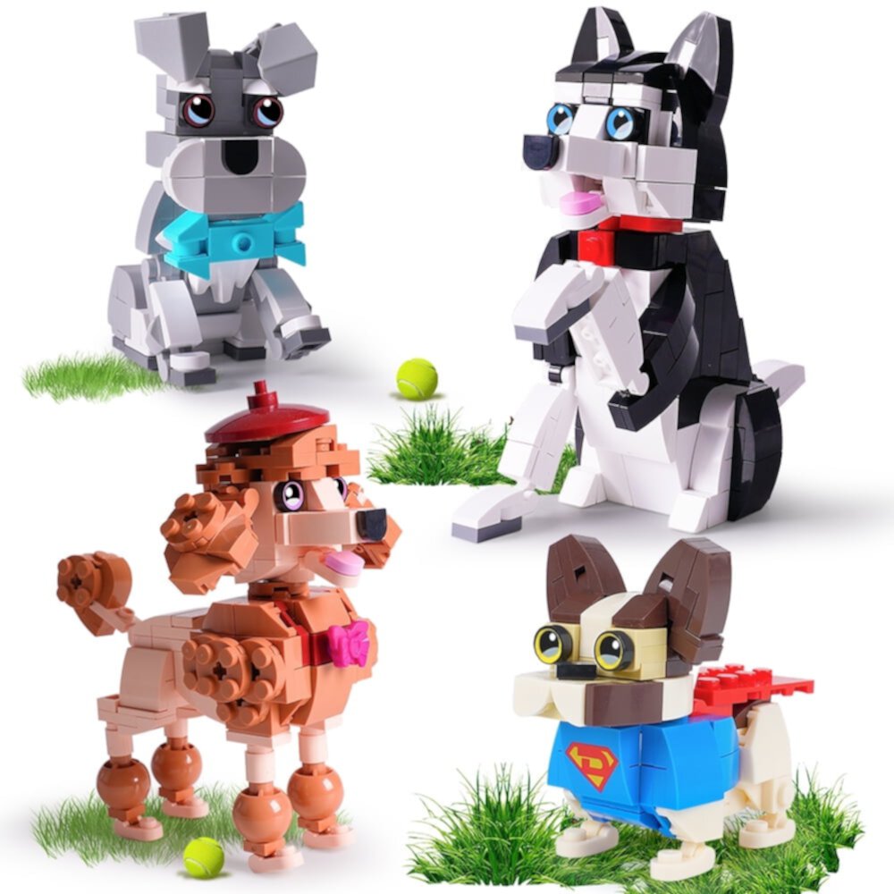 HOGOKIDS 603pcs Dog Building Block Sets,4 Cute Husky Poodle Bulldog Schnauzer Building Toys Birthday Gifts for Kids Ages 8+ HogoKids