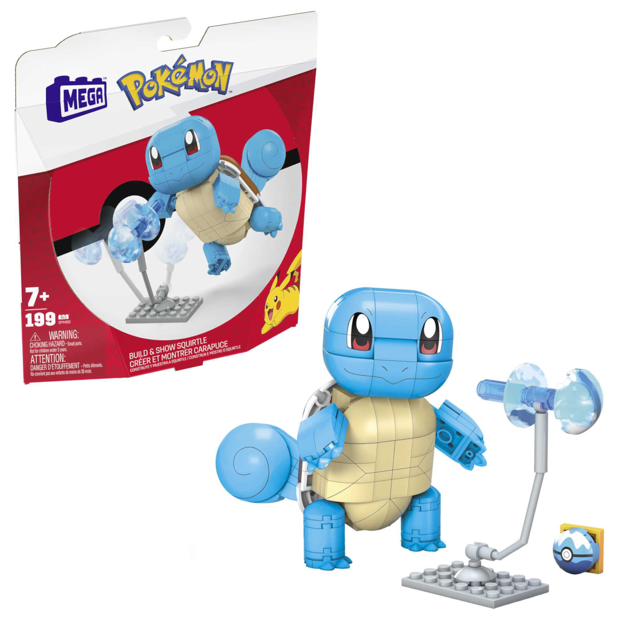 Конструктор Pokémon Squirtle, 199 деталей, подвижный, с эффектами, для детей от 6 лет Mega