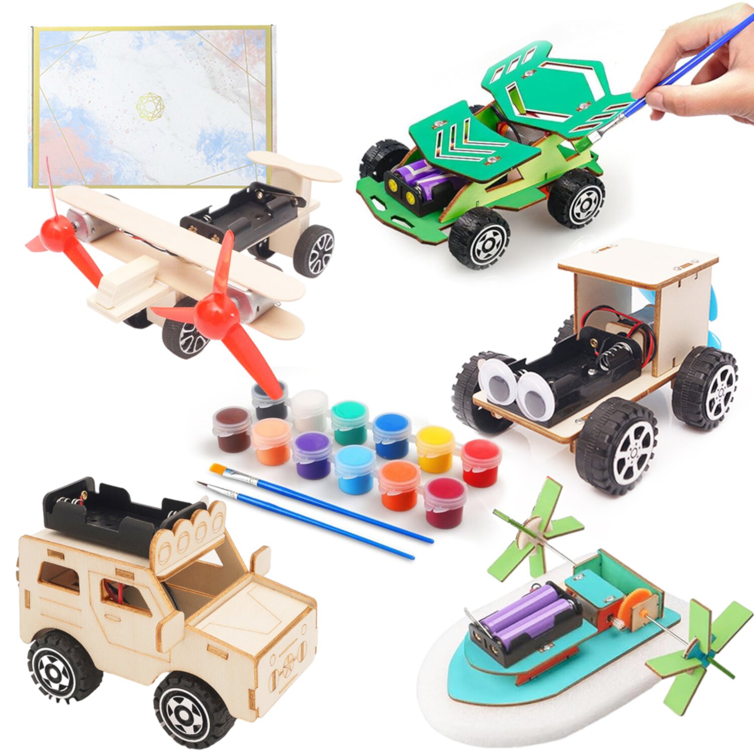 Style-Carry 5 in 1 STEM Building Kits for Kids, Wooden Car Model Kit for Kids, DIY 3D Wood Puzzles Craft Projects Set, Gift Toys for Ages 6-12 Boys Girls Style-Carry