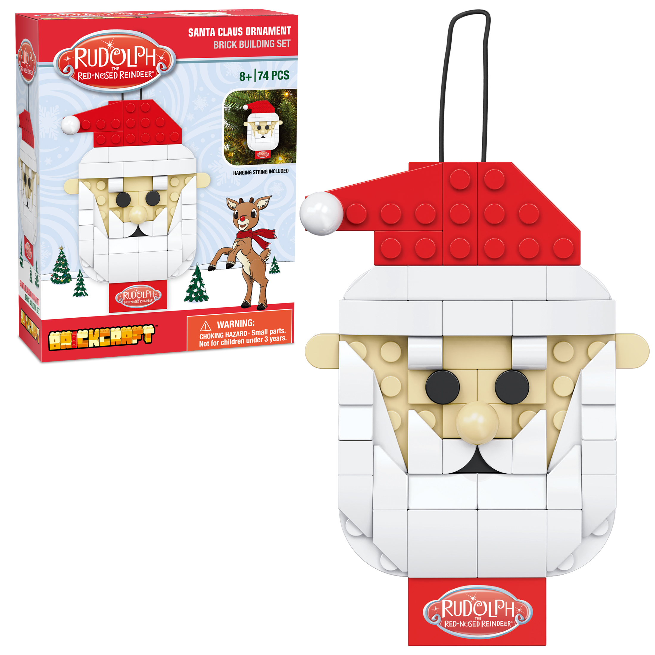 Brickcraft Rudolph Santa Claus Ornament Brick Building Kit (74-Plastic Piece Set), Hanging Christmas Décor, Holiday Gift Idea for Children, Adults,&nbsp;Friends and Family&nbsp; Brickcraft