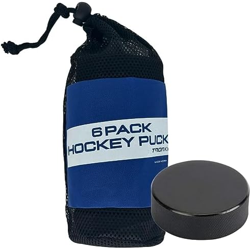 TronX Ice Hockey Pucks, Official Regulation, for Practicing and Classic Training, Diameter 3", Thickness 1", 6oz, Black | with Mesh Carry Bag TronX