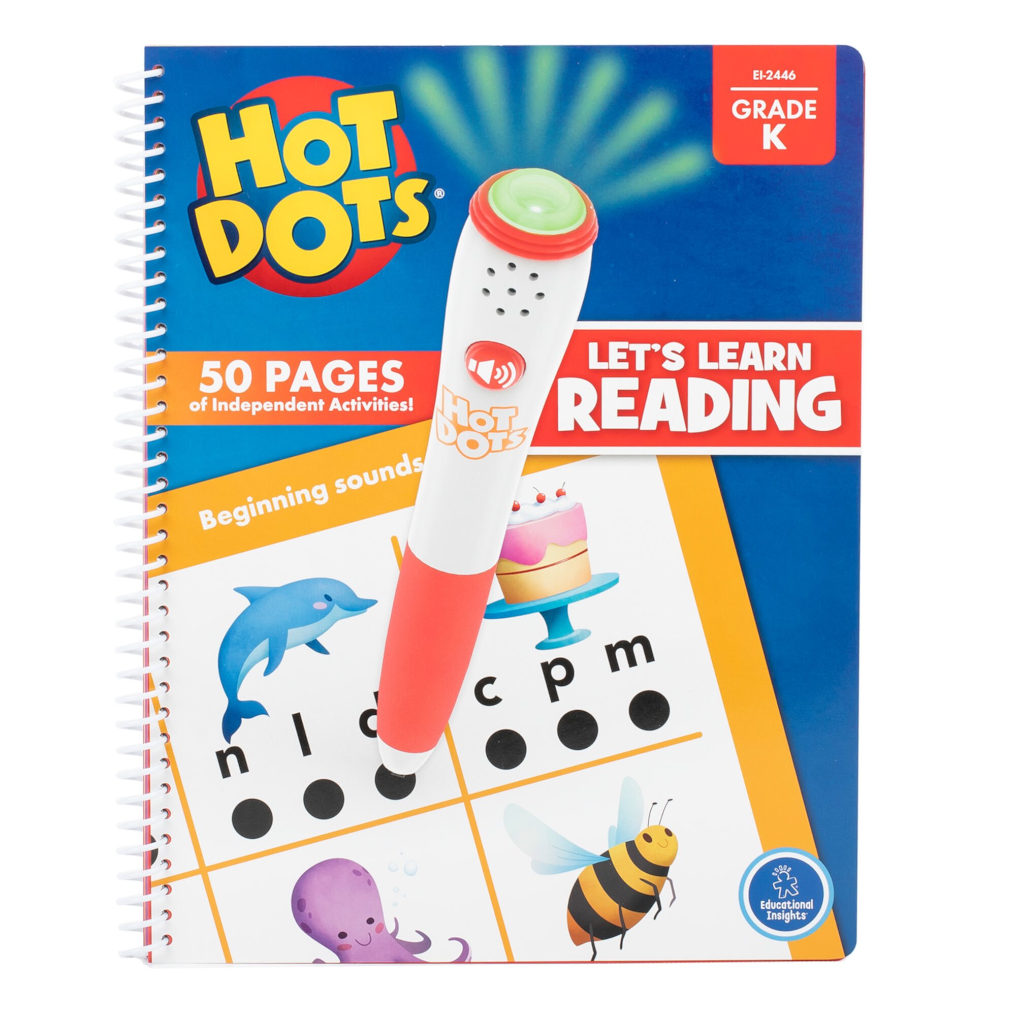 Educational Insights Hot Dots Let's Learn Kindergarten Reading Workbook with Interactive Pen, Learn to Read, Ages 5+ Educational Insights