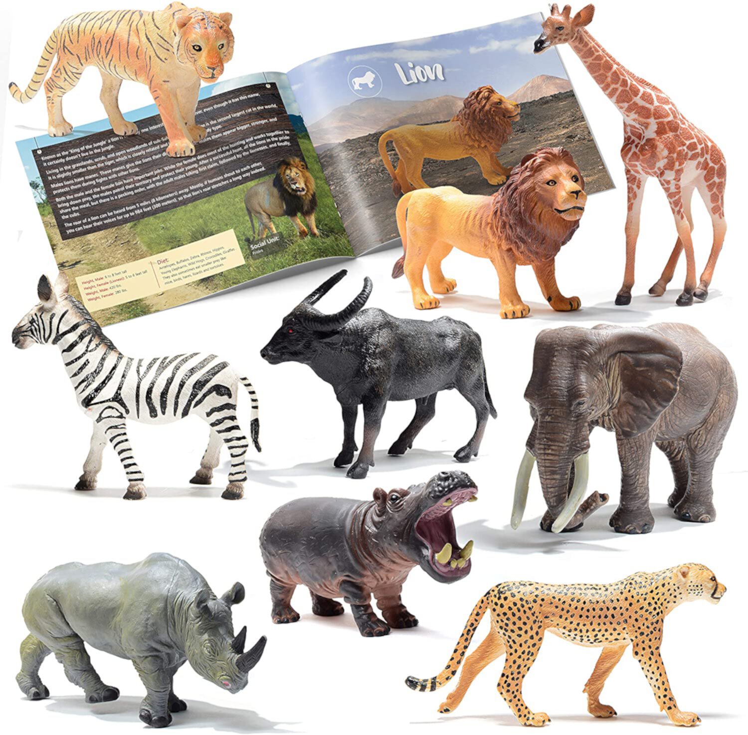 Prextex Realistic Safari Animal Figures Set - 9 Large Plastic Figures with Jungle Animals Book - Educational Wildlife Toys Prextex