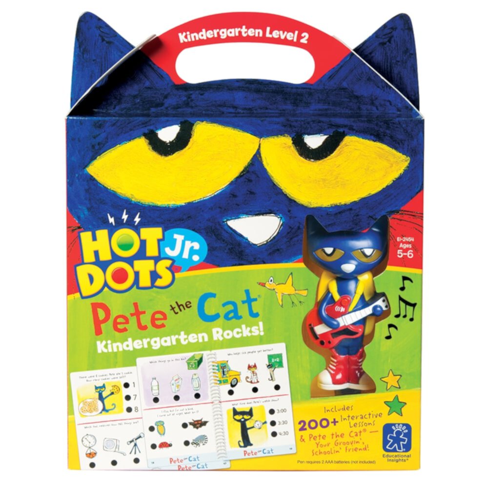 Educational Insights Hot Dots Jr. Pete the Cat - Kindergarten Rocks Workbook Set with Interactive Pen Included, 200+ Multi-Subject Activities, Ages 5+ Educational Insights