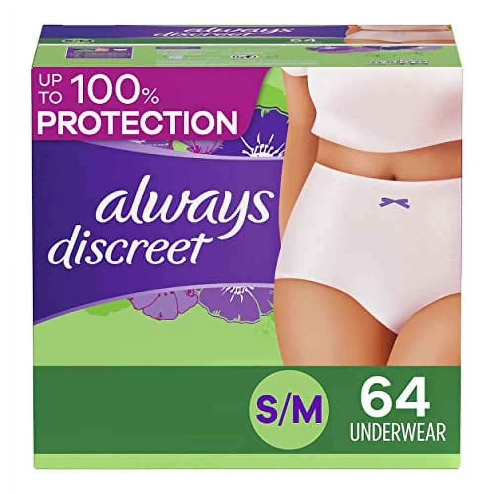 Always Discreet Incontinence & Postpartum Incontinence Underwear for Women, Small/Medium, Maximum Protection, Disposable, 32 count (Pack of 2) (Packaging may vary) Always Discreet