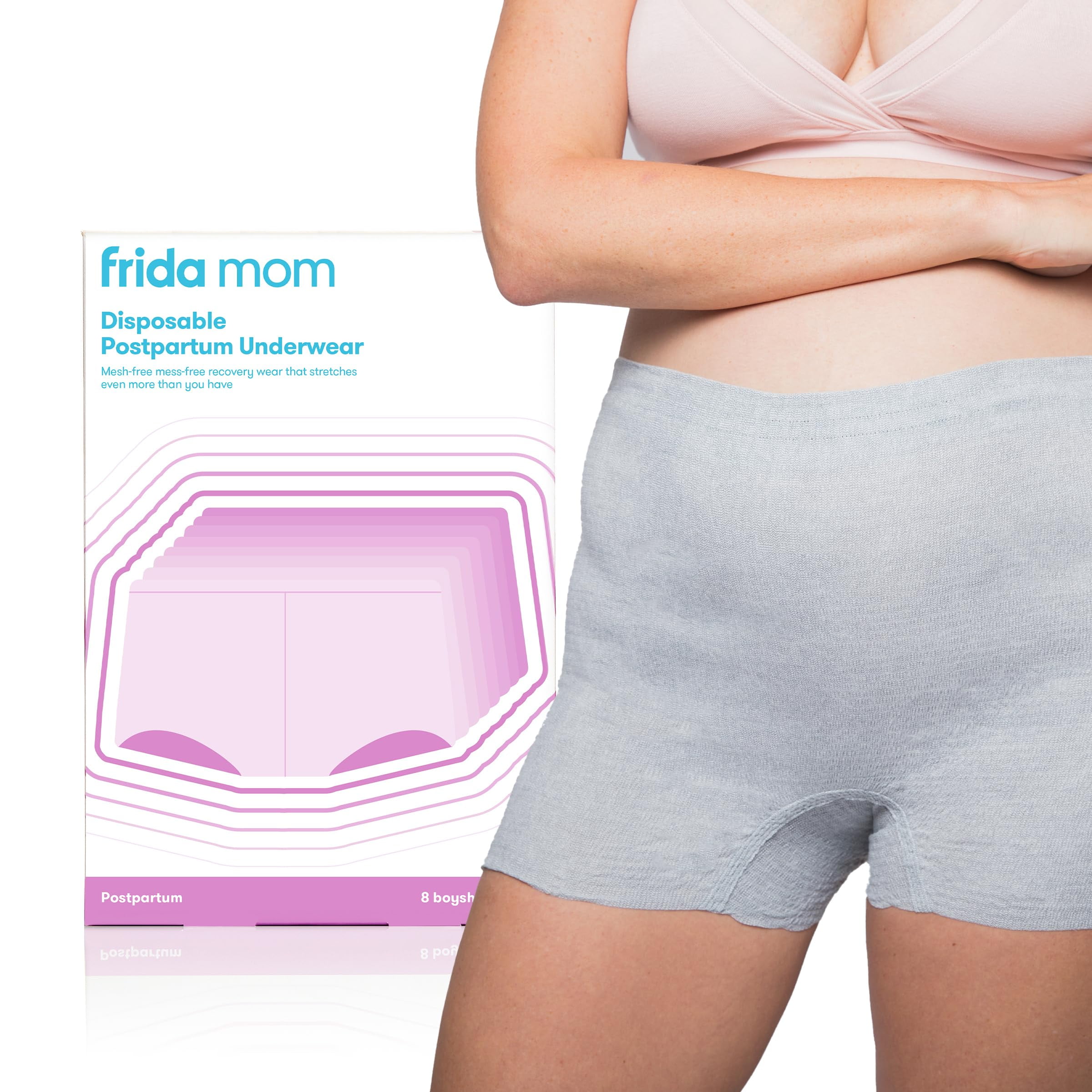 Frida Mom Women's Petite Postpartum Disposable Underwear, 100% Cotton, Microfiber Boyshort Cut, Grey, Petite (Waist 23"-34" stretched) Frida Mom