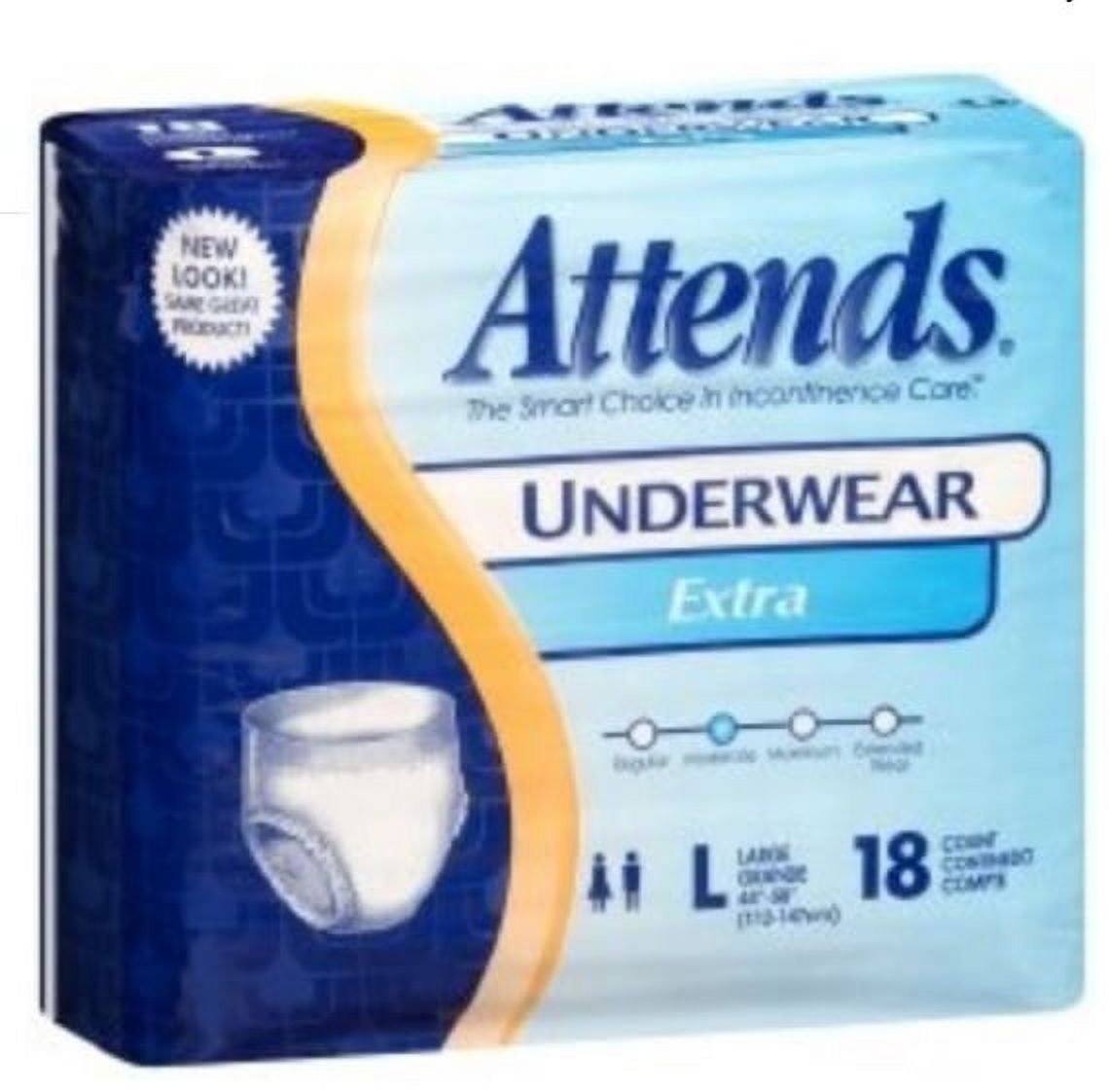 ATTENDS Absorbent Underwear Attends Pull On Large Disposable Moderate Absorbency #AP0730, 18ct Attends