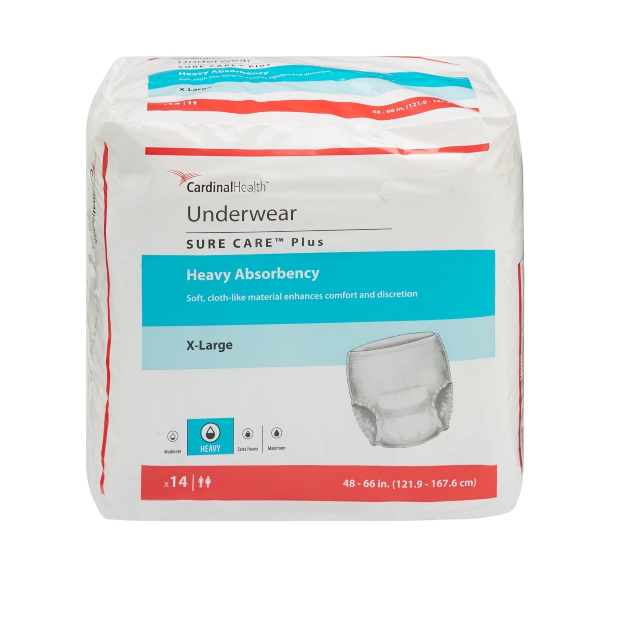 Sure Care Plus Protective Underwear, X-Large 48-66 Inch, Heavy Absorbency-Case of 56 SureCare