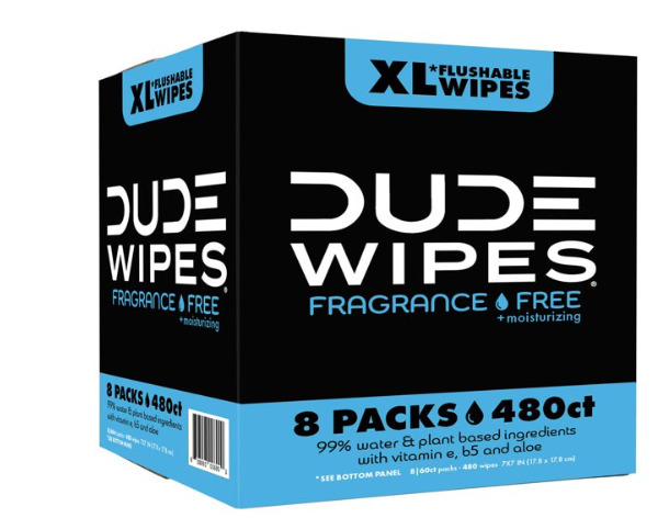 DUDE Wipes Fragrance-Free + Moisturizing XL Flushable Wipes, 480 Wipes DUDE