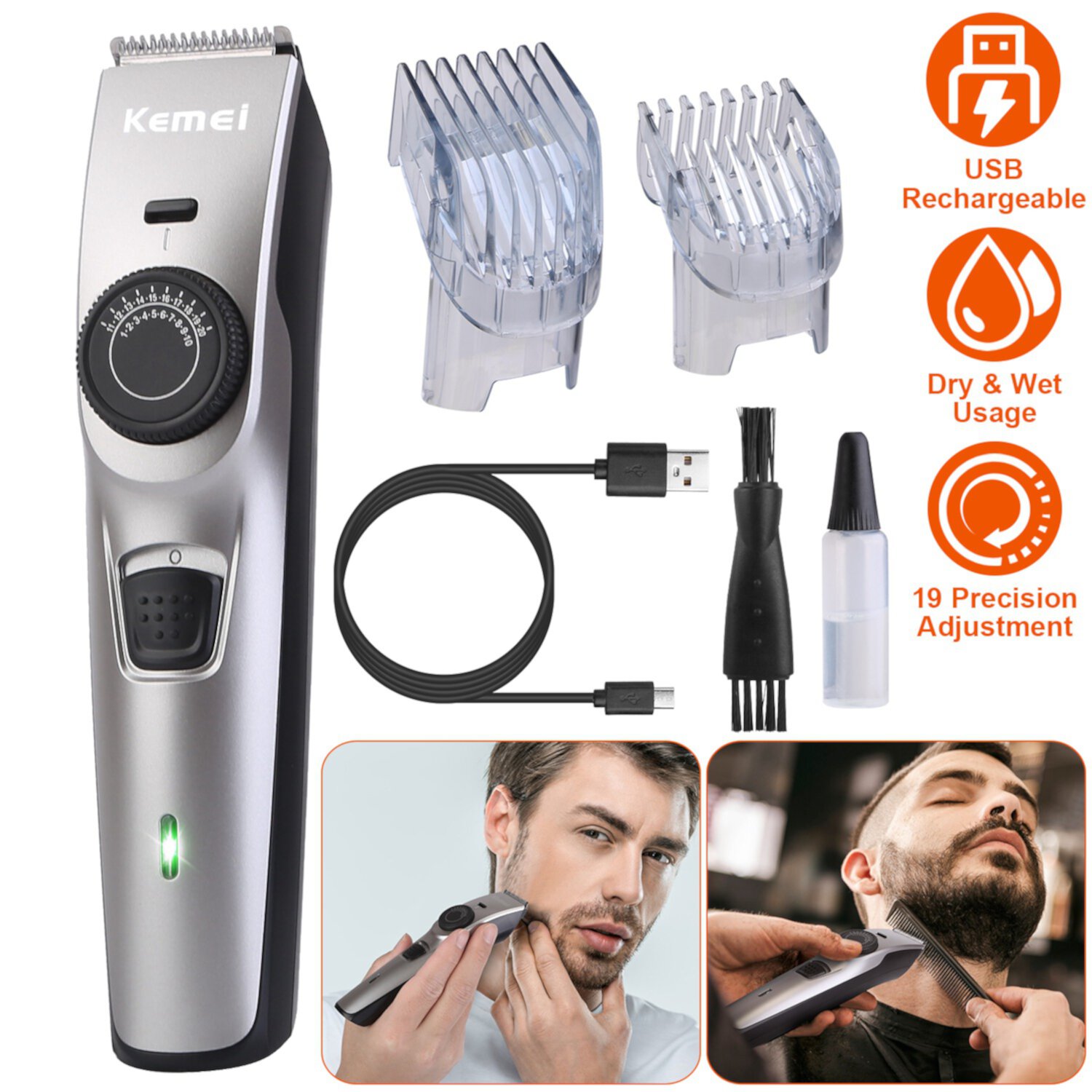 Moclever Electric Razor for Men, Cordless Beard Trimmer USB Rechargeable Beard Grooming Kit with Precision Dial Moclever