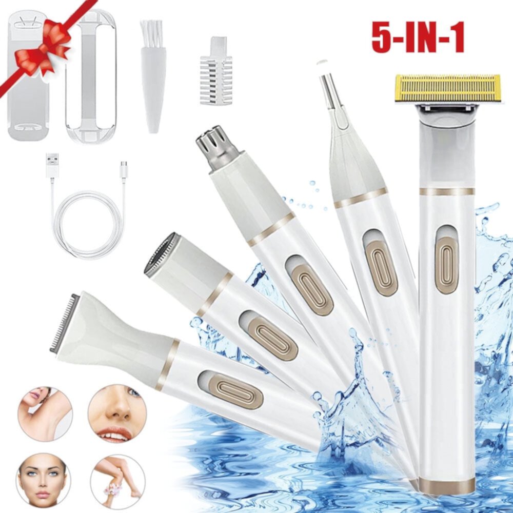 SHELLTON 5 in 1 Electric Razor for Women Cordless Face Shaver Set, for Bikini Line, Nose Hair, Eyebrow, Arm, Leg Shellton