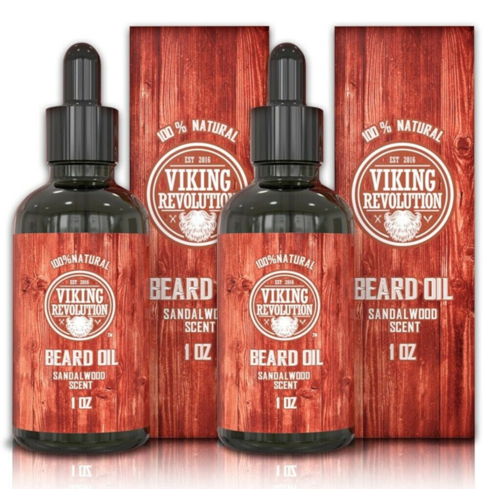 Viking Revolution - Beard Oil Conditioner - All Natural Sandalwood Scent with Argan & Jojoba Oils - Softens & Strengthens Beards and Mustaches for Men (Sandalwood, 2 Pack) Viking Revolution