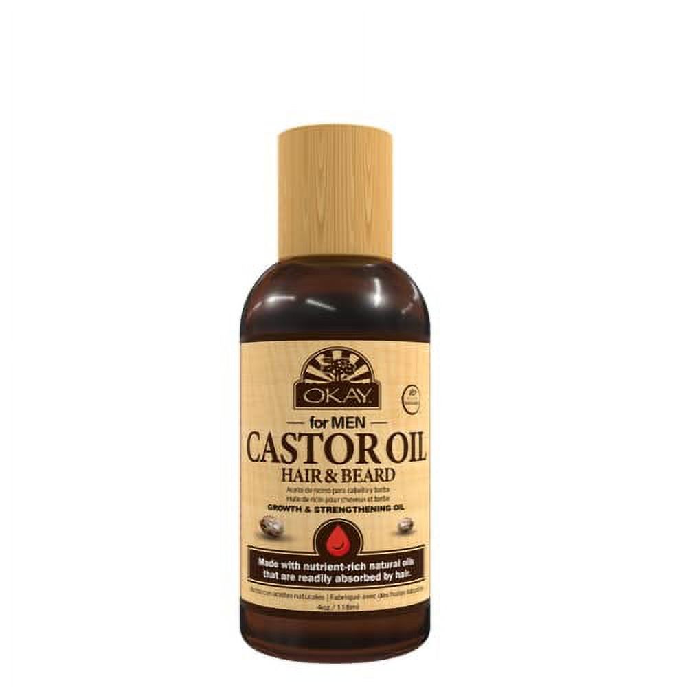 OKAY | Men's Castor Oil Beard and Hair Growth Oil | For All Hair Types & Textures | Stimulates Hair Growth | Readily Absorbed | Free of Silicone & Paraben , Brown , 4 oz (Унции) Okay