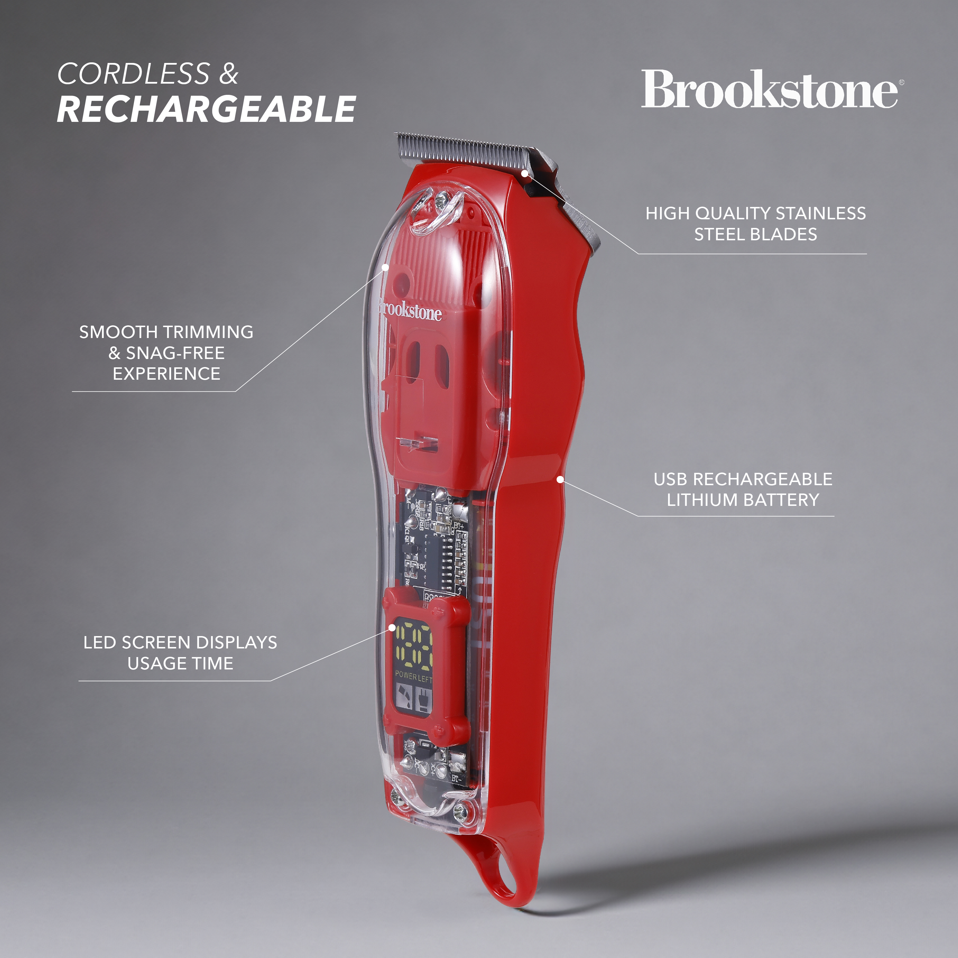 Brookstone Cordless Rechargeable T-Blade Men's Electric Trimmer, BROOKSTONE