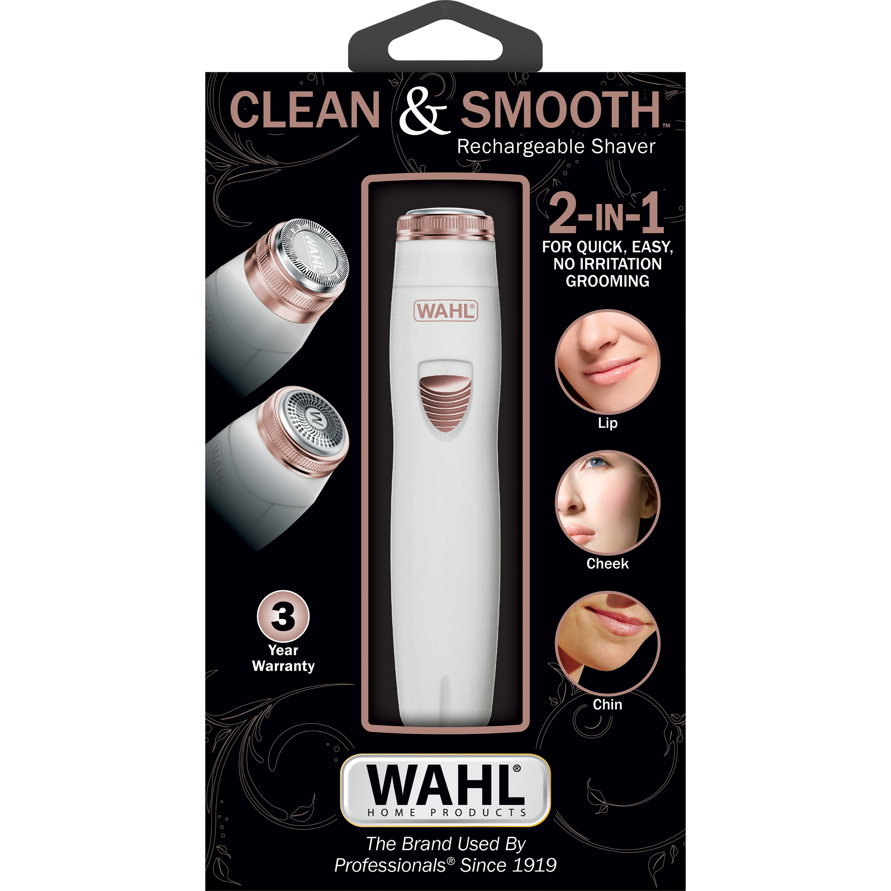 Wahl Clean & Smooth Cordless Face, Under Arm, & Leg Female Rotary Rechargeable Shaver for Women, 9865-4601 Wahl