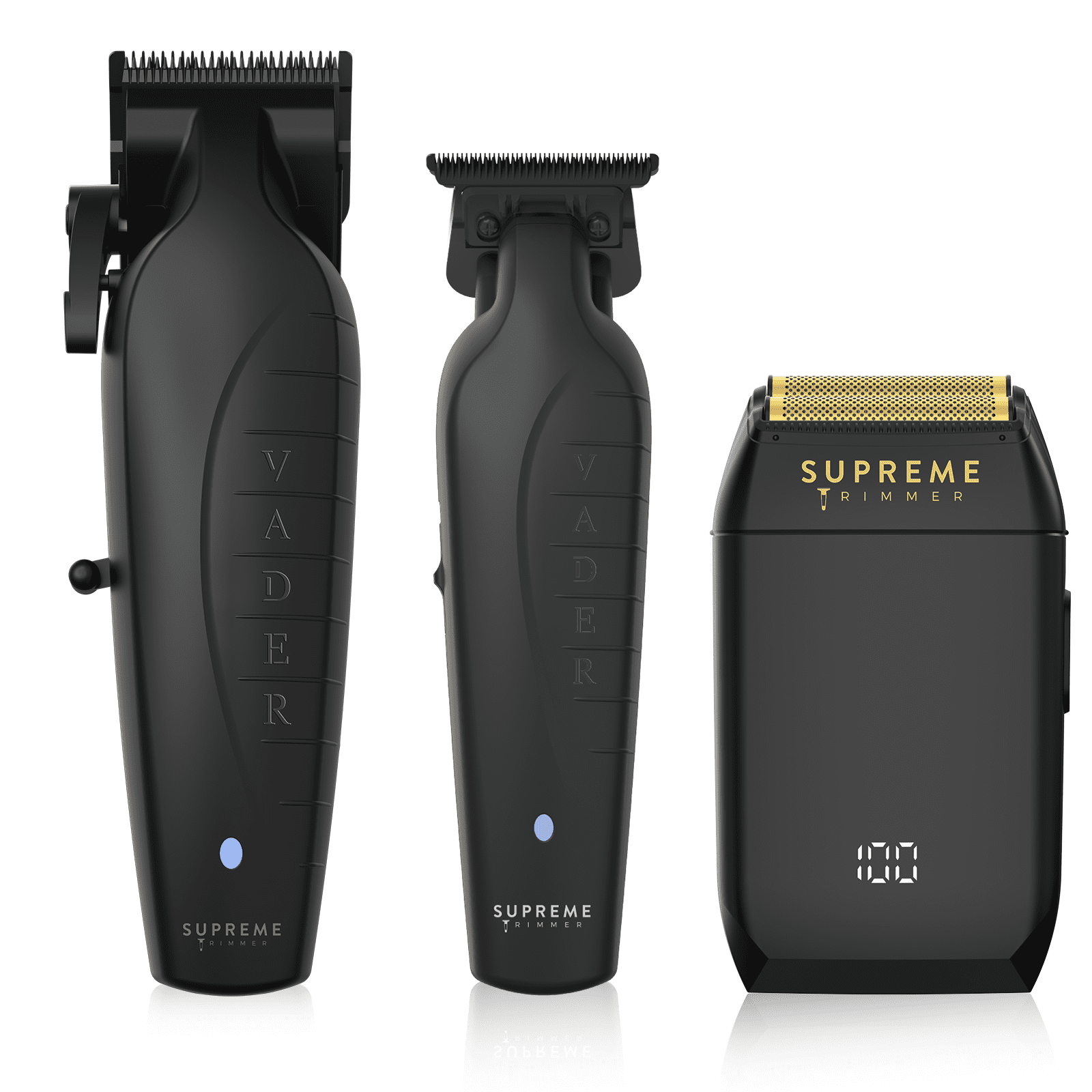 Supreme Trimmer 3-in-1 Barber Kit | Vader Clipper, Vader Trimmer & CRUNCH Foil Shaver | Men's Professional Beard Trimmer, Brushless Motor Clippers & Waterproof IPX6 Shaver | Black Supreme Trimmer