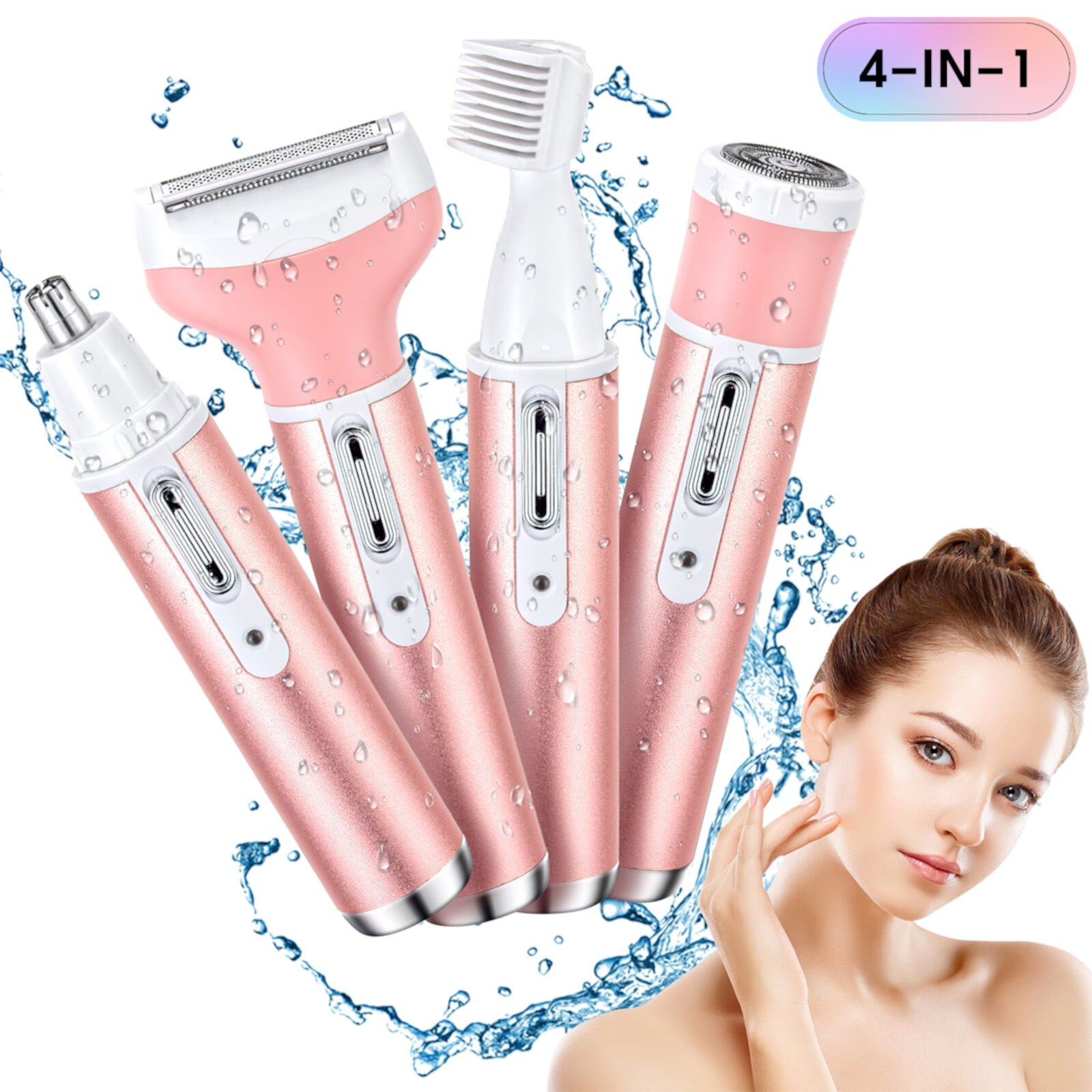 4 in 1 Electric Razors Shaver Trimmer for Women: Painless Woman Epilator Rechargeable Lady Grooming Kit for Face Body Nose Hair Eyebrow Leg Underarm Cteifuer