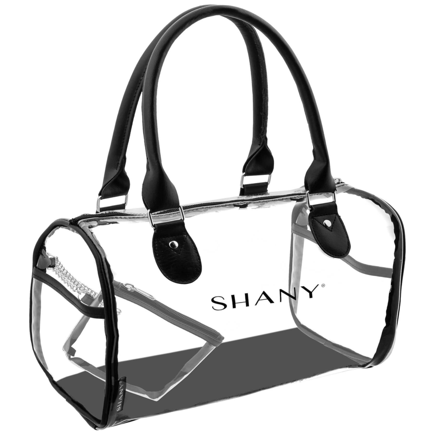 Косметичка SHANY Clear Waterproof Carryall - Прозрачная PVC Сумка с Искусственными Кожаными Ручками, Открытыми Боковыми Карманами и Съемной Косметичкой SHANY Cosmetics