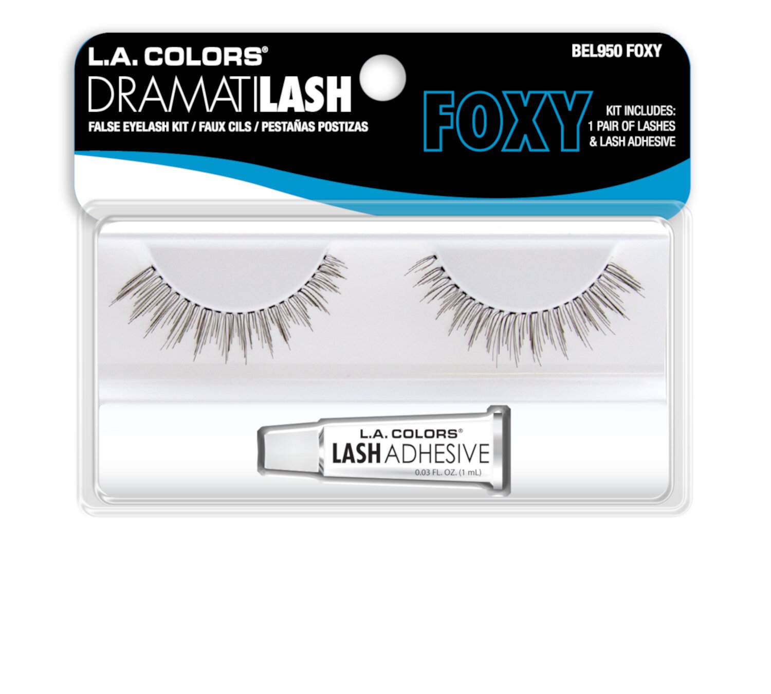 LA Colors Dramatilash False Eyelash Kit with Glue, Foxy, 3 Ct L.A. COLORS