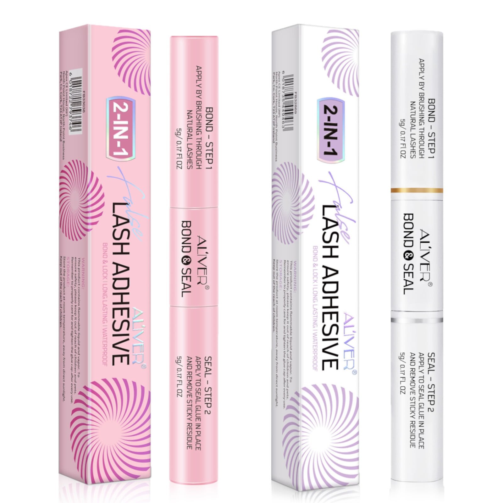 Aliver 2-in-1 Lash Adhesive Pink+White,Waterproof & Sweatproof,Long-Lasting Wear-2 pack ALIVER