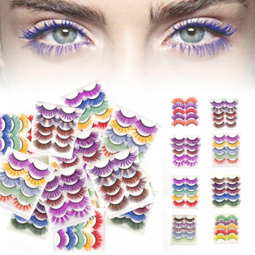 Halloween Lashes 5 Pairs Long Thick Colorful Tinsel Eyelashes Rainbow Falsies for Halloween Party Circus Dance Dress Costumes Sunmark