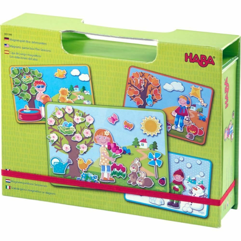 HABA Seasons Magnetic Game Box - 90 Magnetic Pieces with 4 Background Scenes in Cardboard Carrying Case Haba