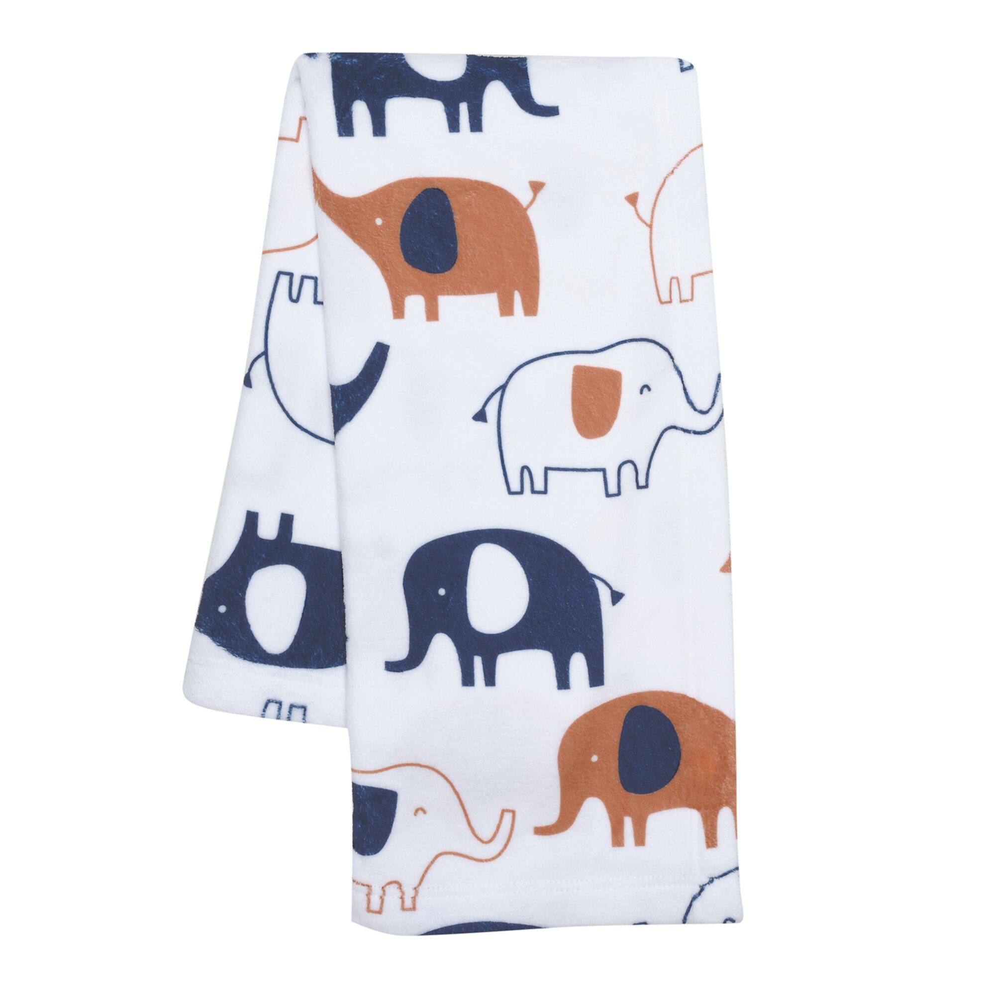 Lambs & Ivy Playful Elephant White/Blue Printed Fleece Baby Blanket Lambs & Ivy