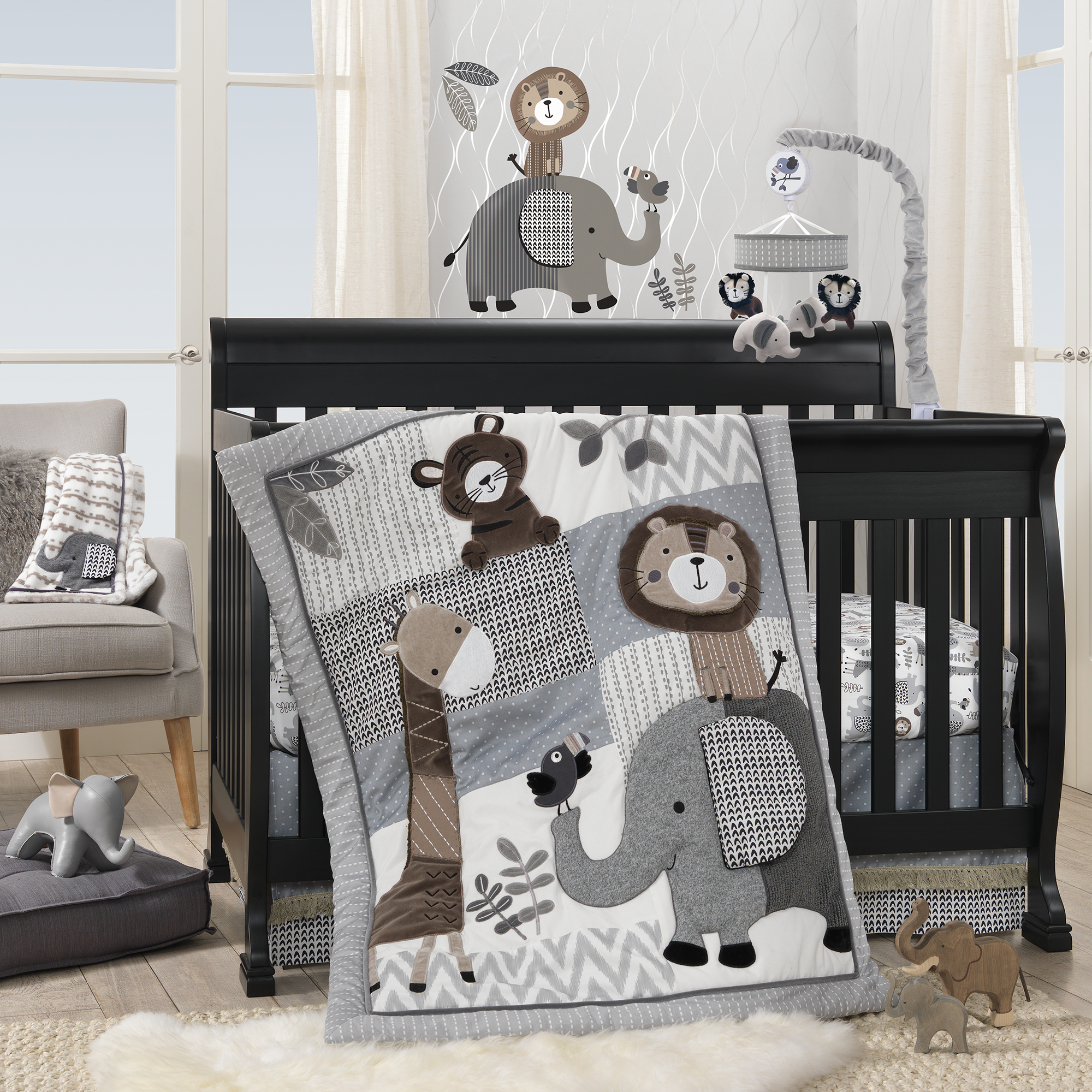 Lambs & Ivy Urban Jungle 4-Piece Crib Bedding Set - Gray, Brown, White, Jungle Lambs & Ivy