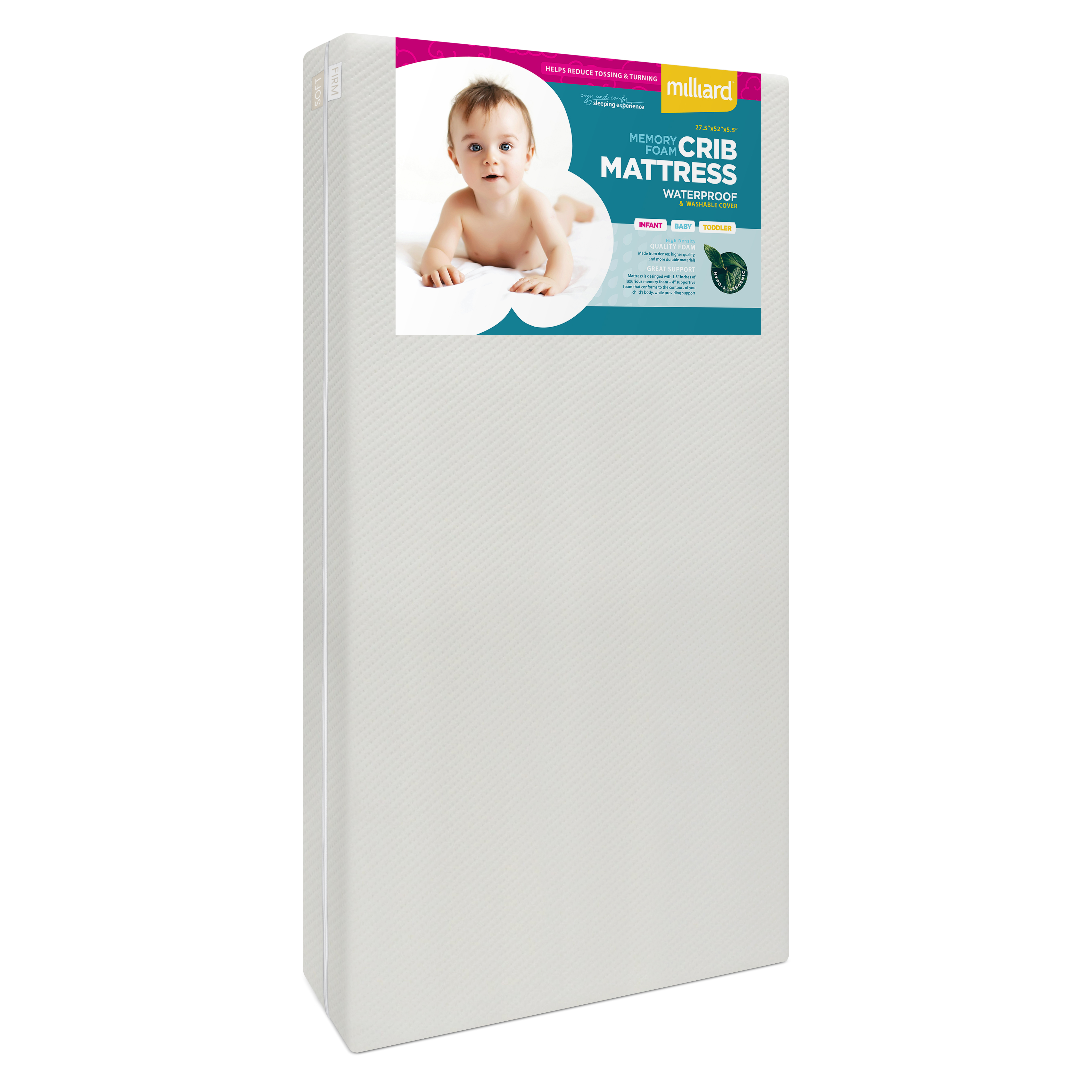 Milliard Premium Memory Foam Hypoallergenic Infant & Toddler Crib Mattress, Waterproof Cover, Dual Stage Milliard