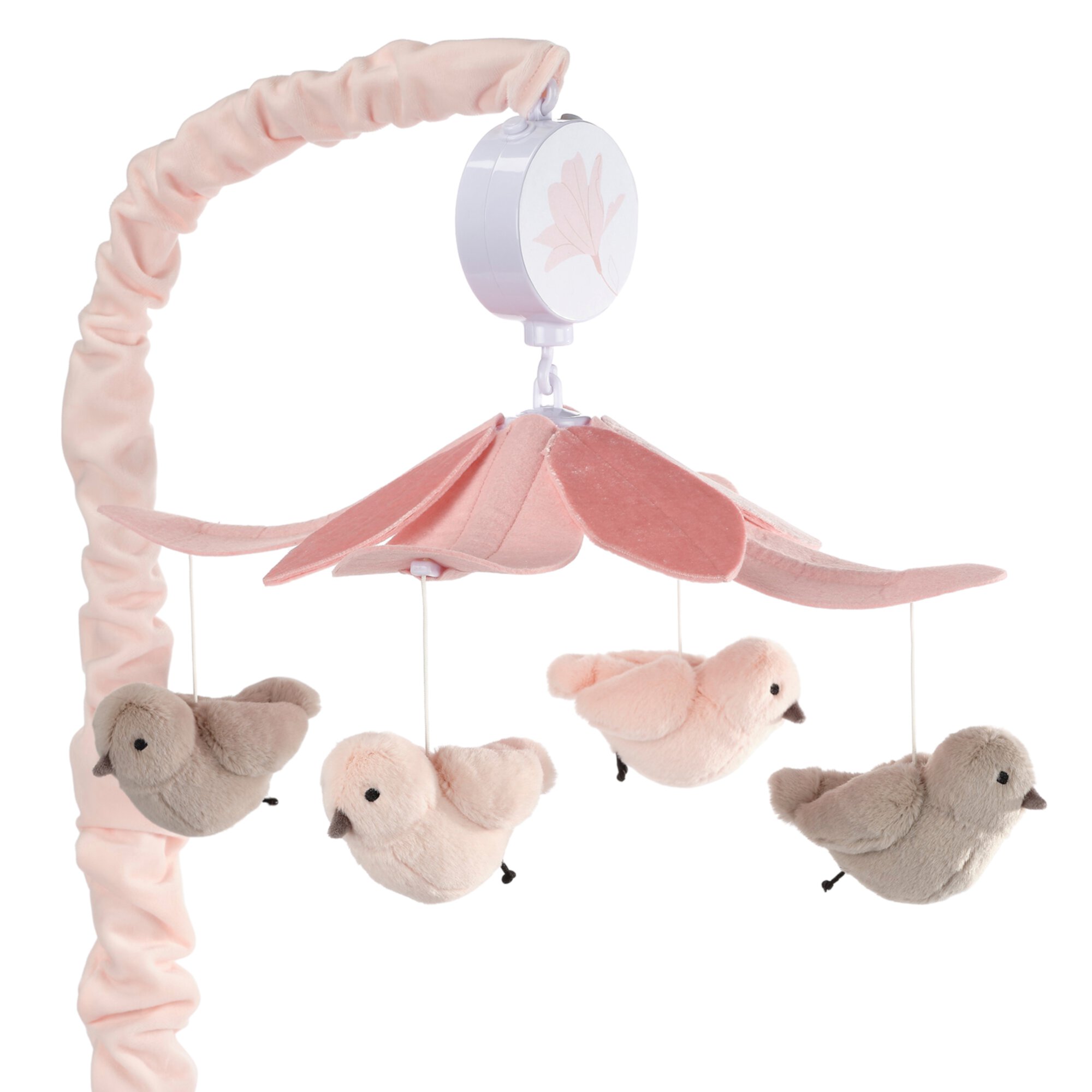 Lambs & Ivy Petals Pink/Gray Birds Musical Baby Crib Mobile Soother Toy Lambs & Ivy