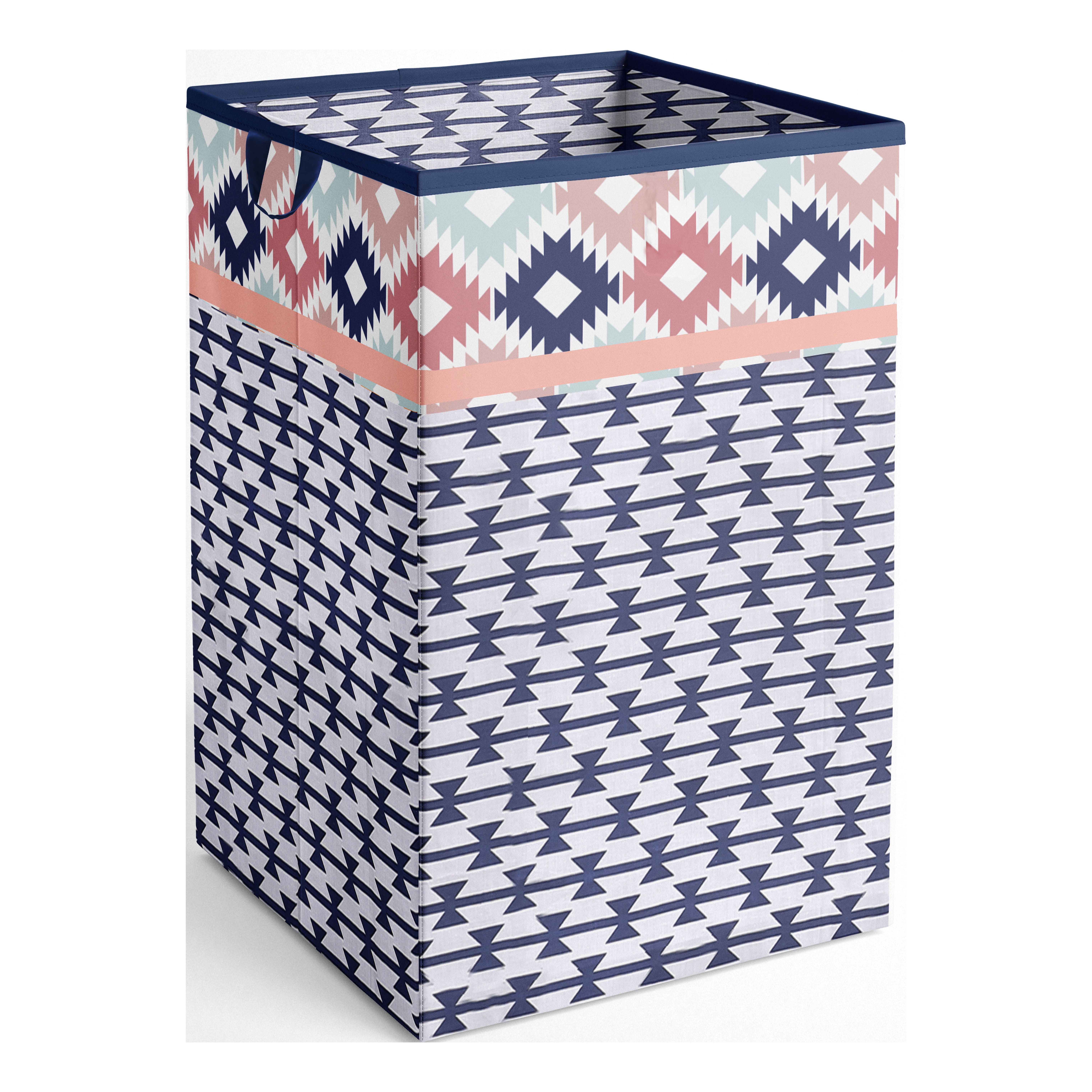 Bacati Collapsible Cotton Percale Fabric Laundry Hamper, Aztec Emma Coral Bacati