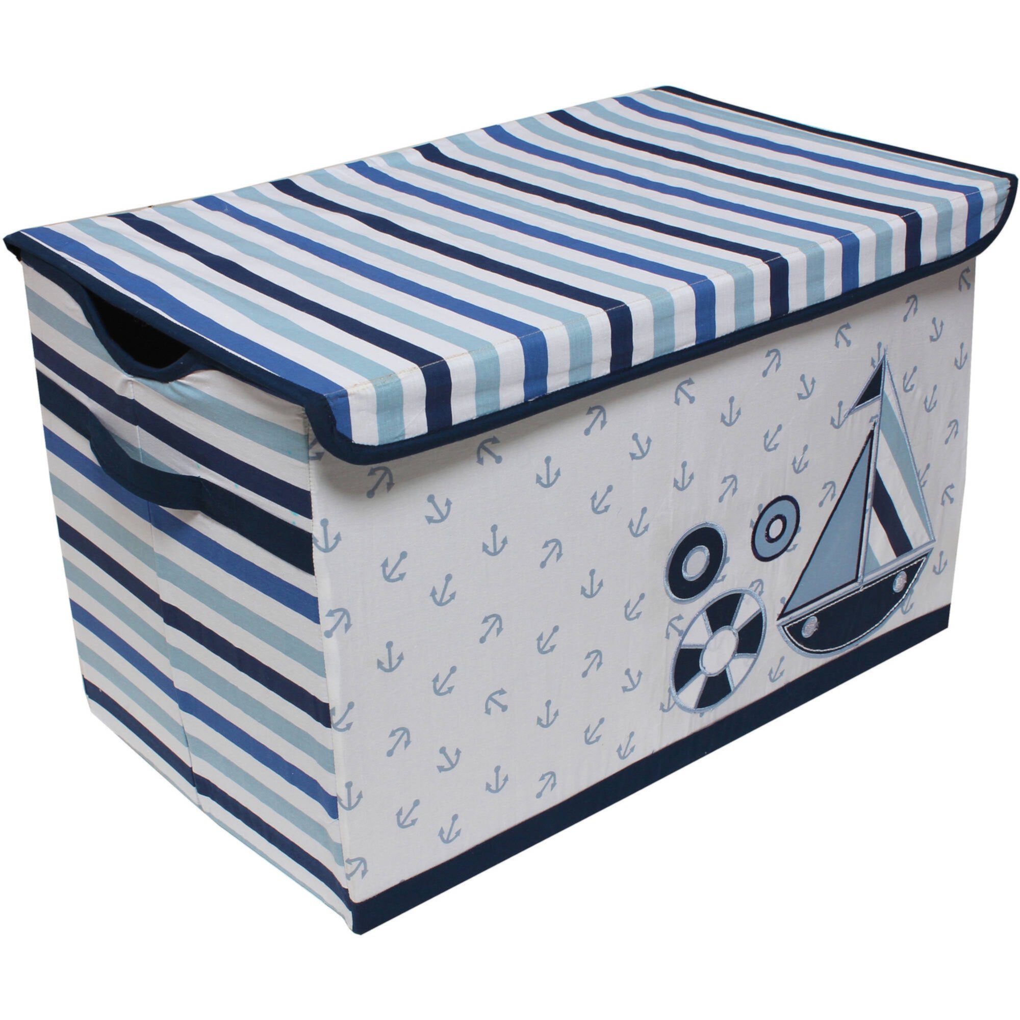 Bacati - Little Sailor Cotton Percale Fabric covered Storage, Toy Chest, 24.5 L x 15 W x 14 H inches Bacati